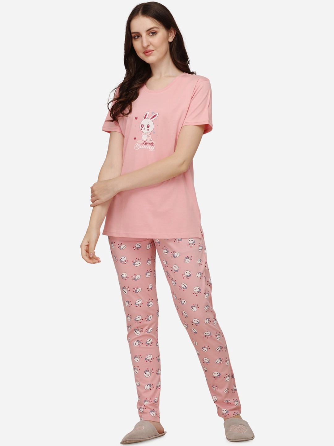 

Lenissa Women Pink & White Printed Night suit