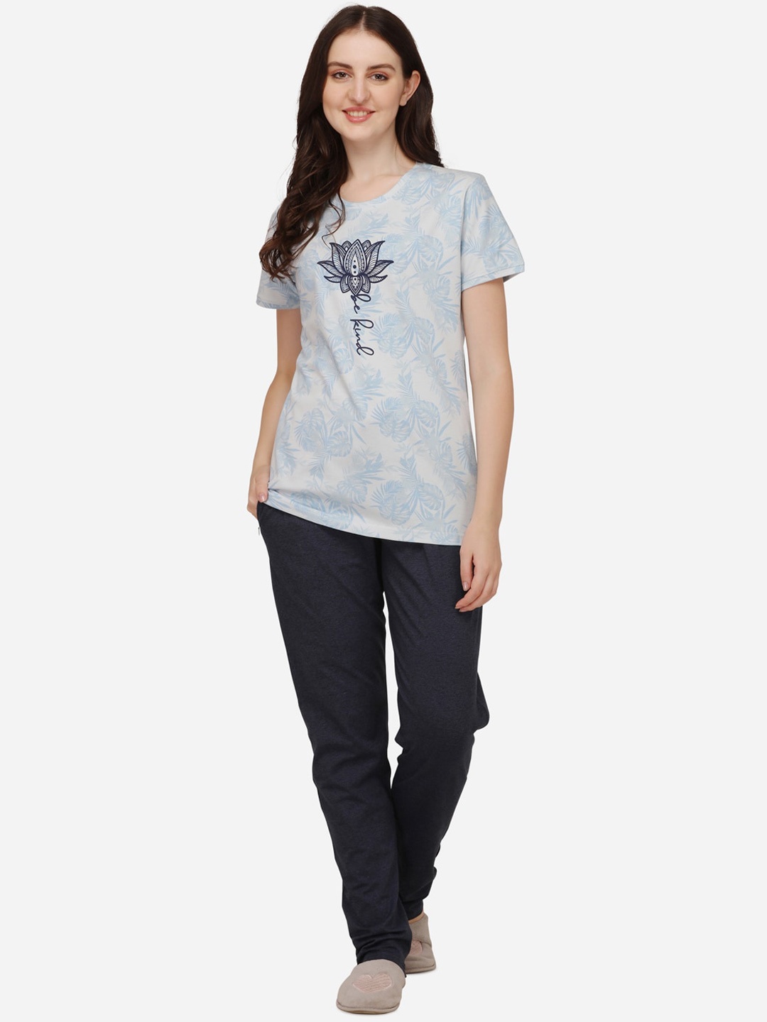 

Lenissa Women Blue & Navy Blue Printed Pure Cotton Night suit