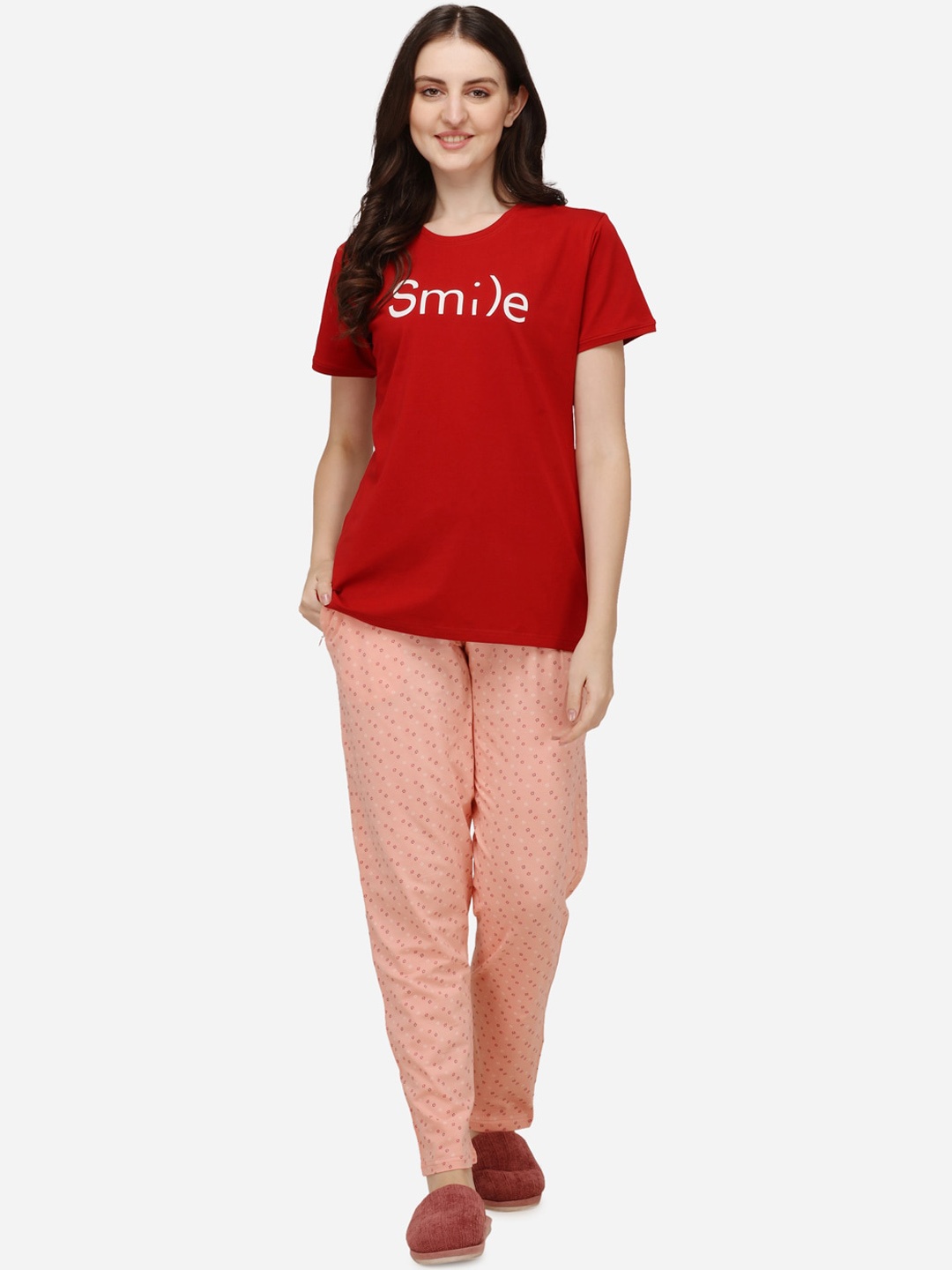 

Lenissa Women Red & Peach-Coloured Printed Night suit