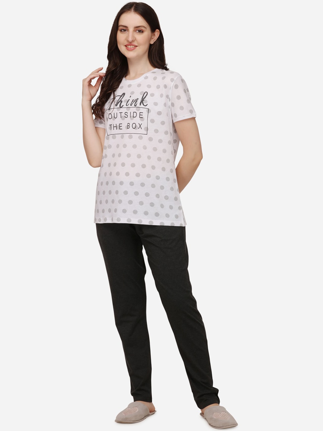 

Lenissa Women White & Grey Printed Night suit
