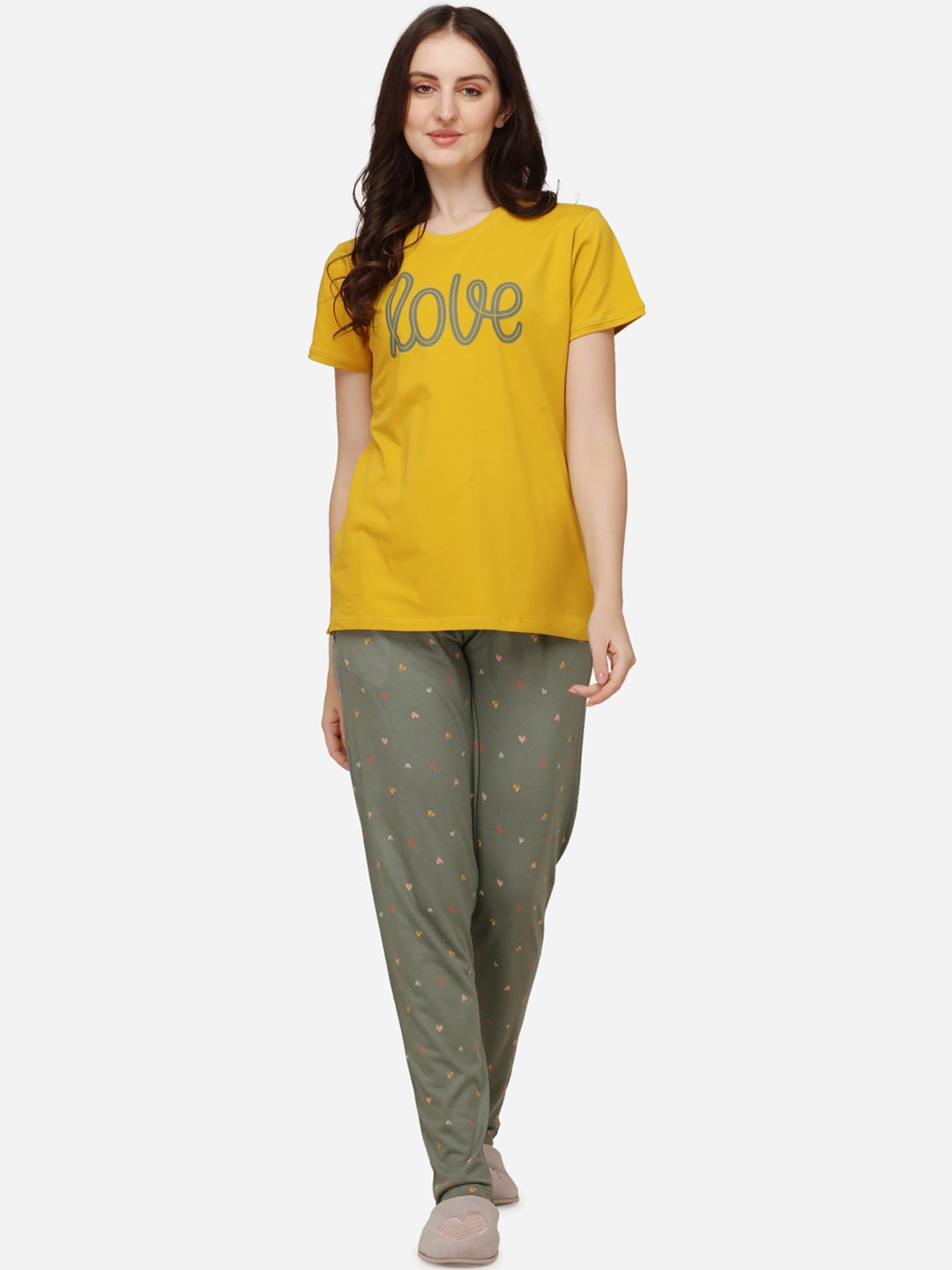 

Lenissa Women Mustard & Green Printed Night suit