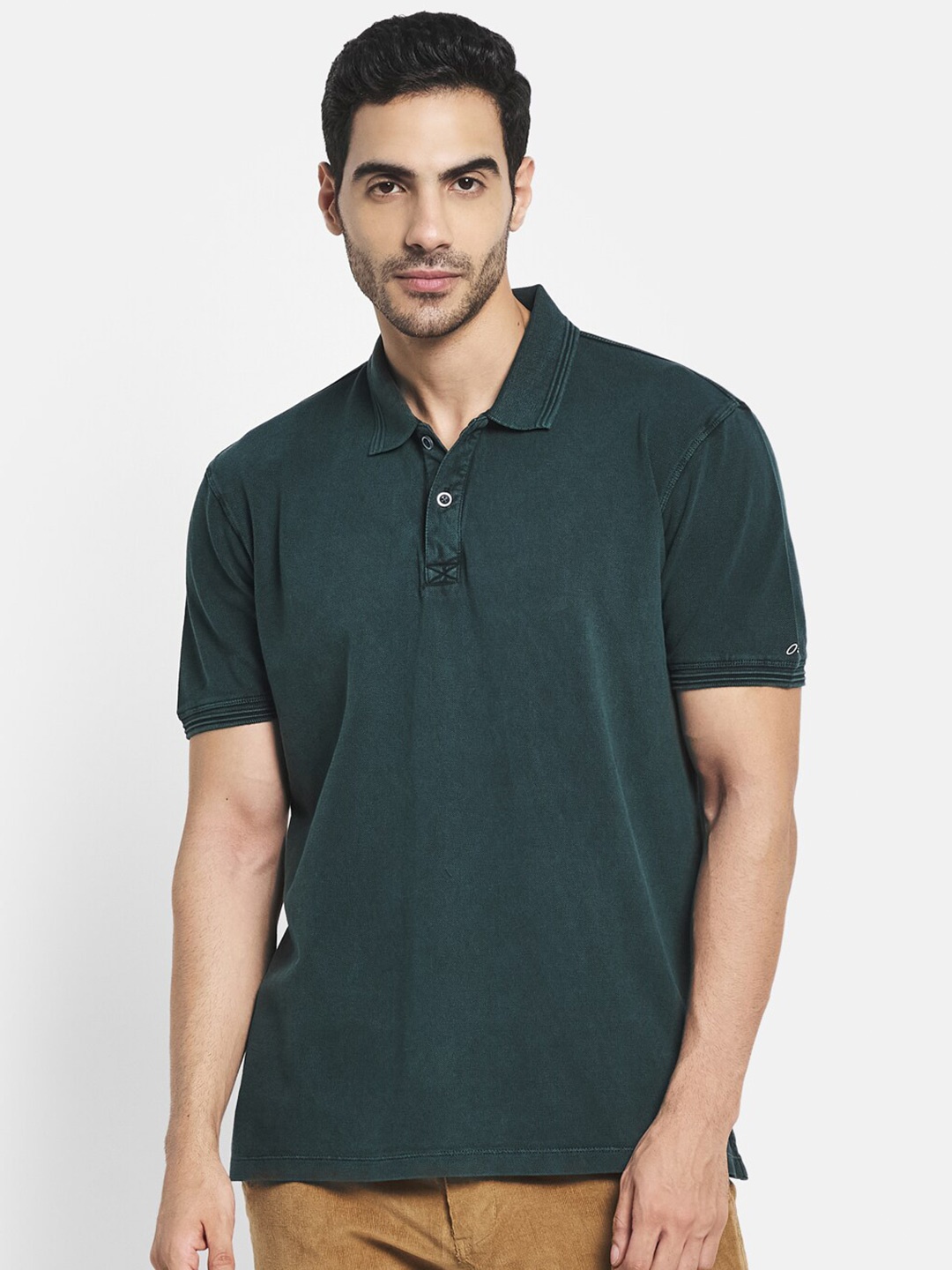 

Octave Men Green Checked Polo Collar T-shirt