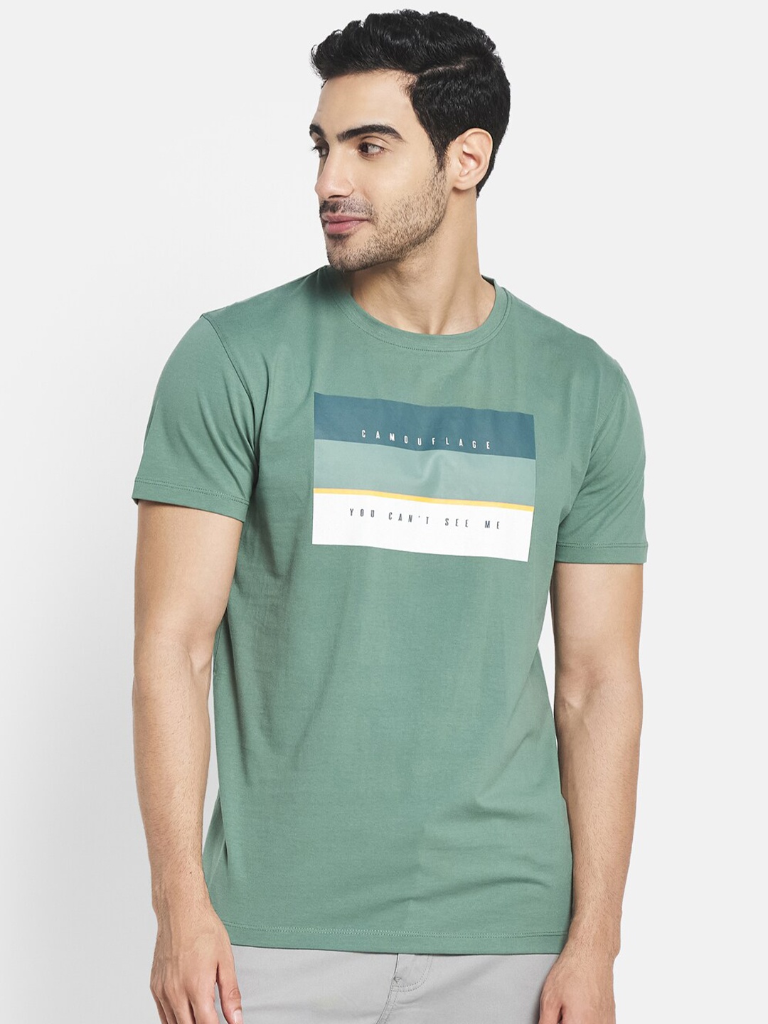 

Octave Men Olive Green Typography Printed T-shirt