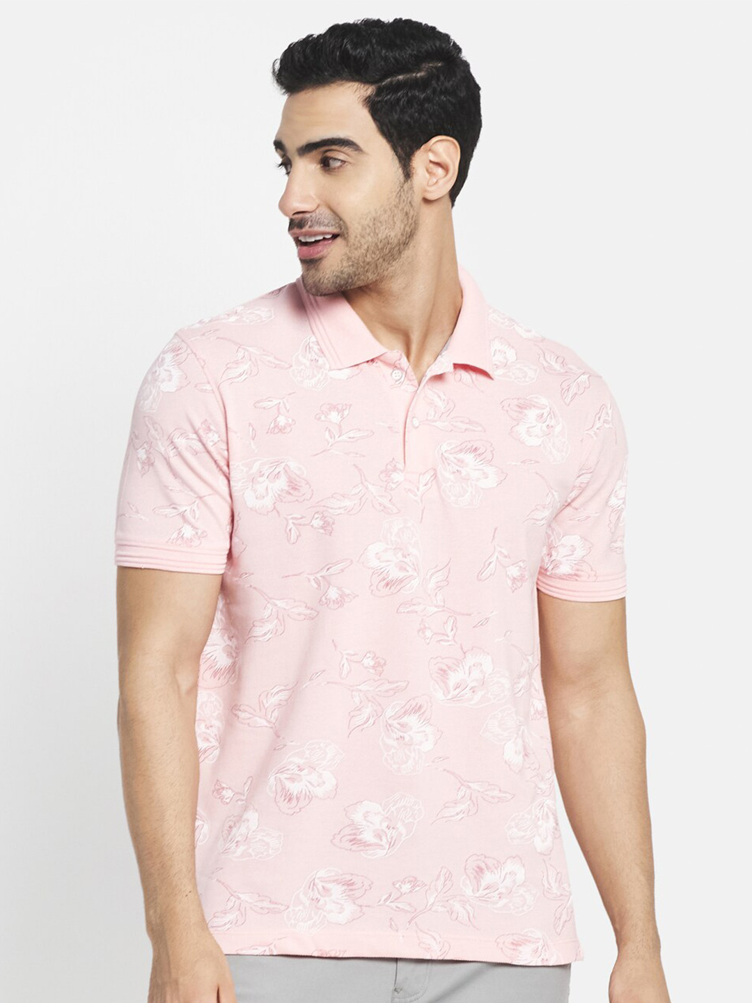 

Octave Men Pink Printed Polo Collar T-shirt