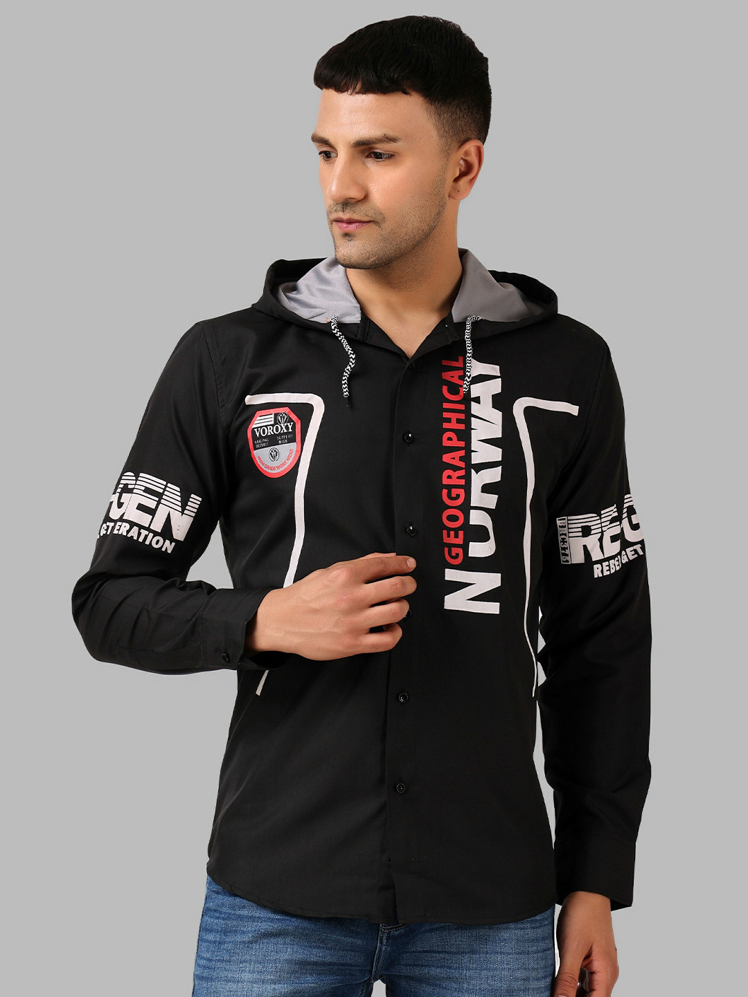 

Voroxy Men Black Printed Casual Shirt