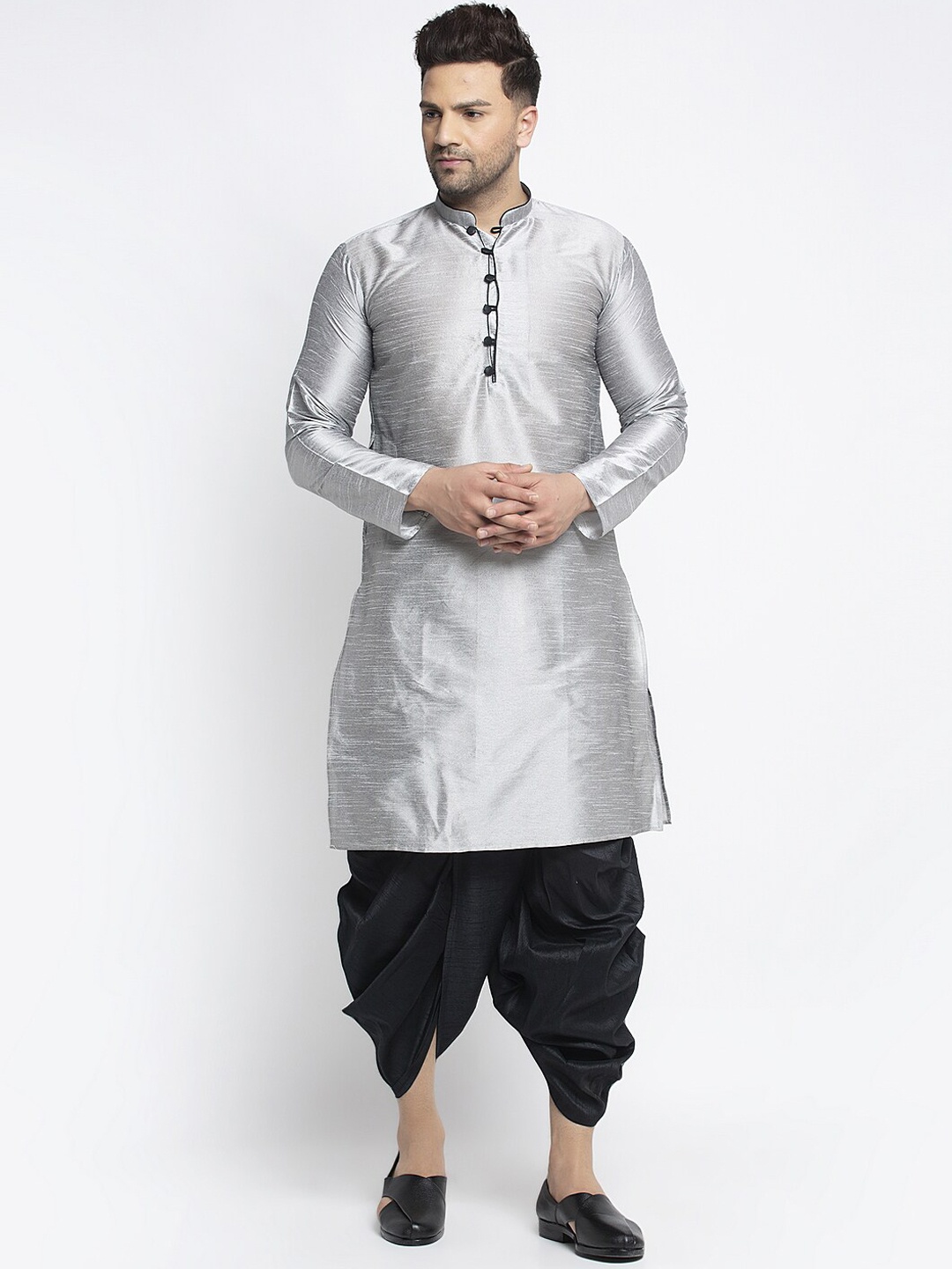 

Benstoke Men Grey Kurta with Dhoti Pants