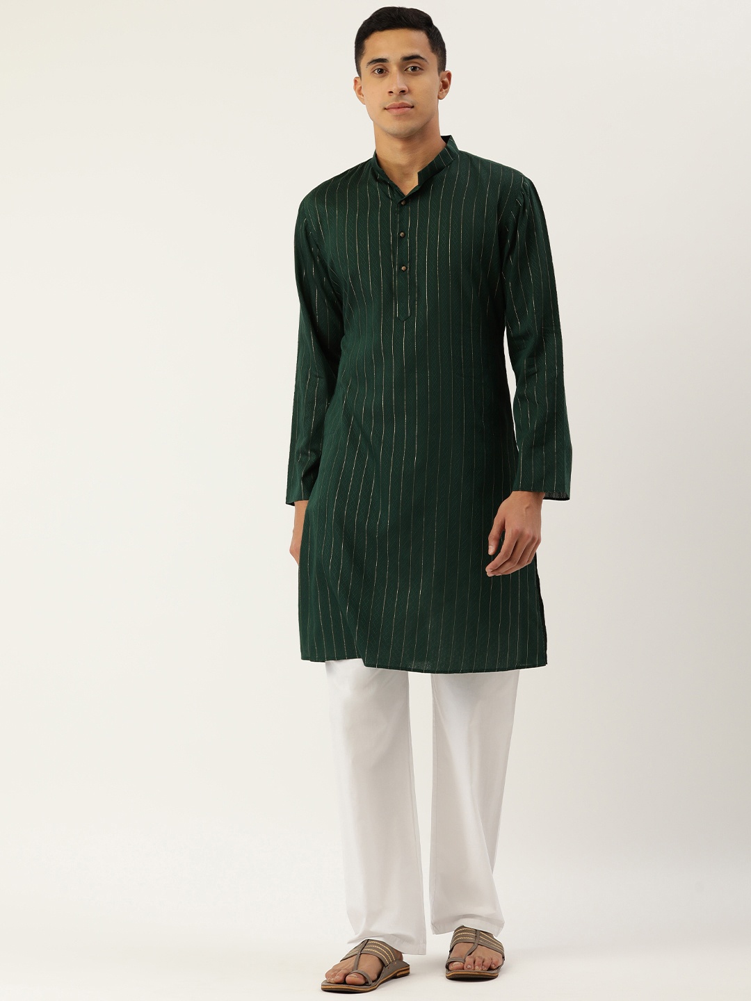 

SWAGG INDIA Men Green Striped Kurta