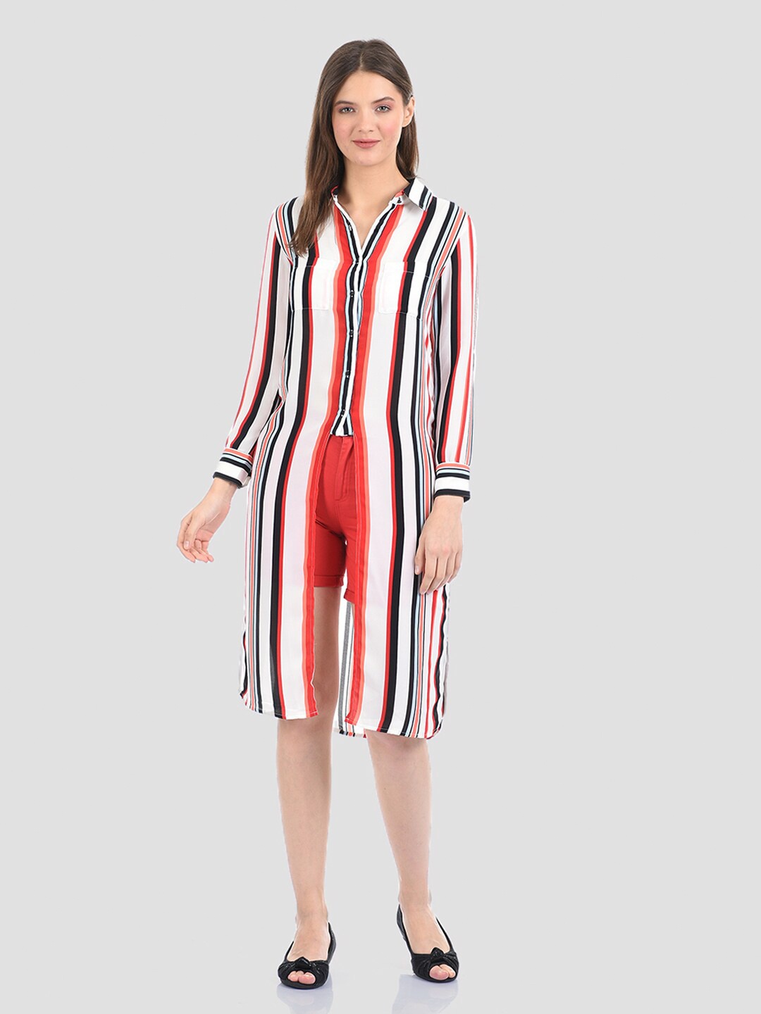 

Madame Women Off White Striped Casual Shirt