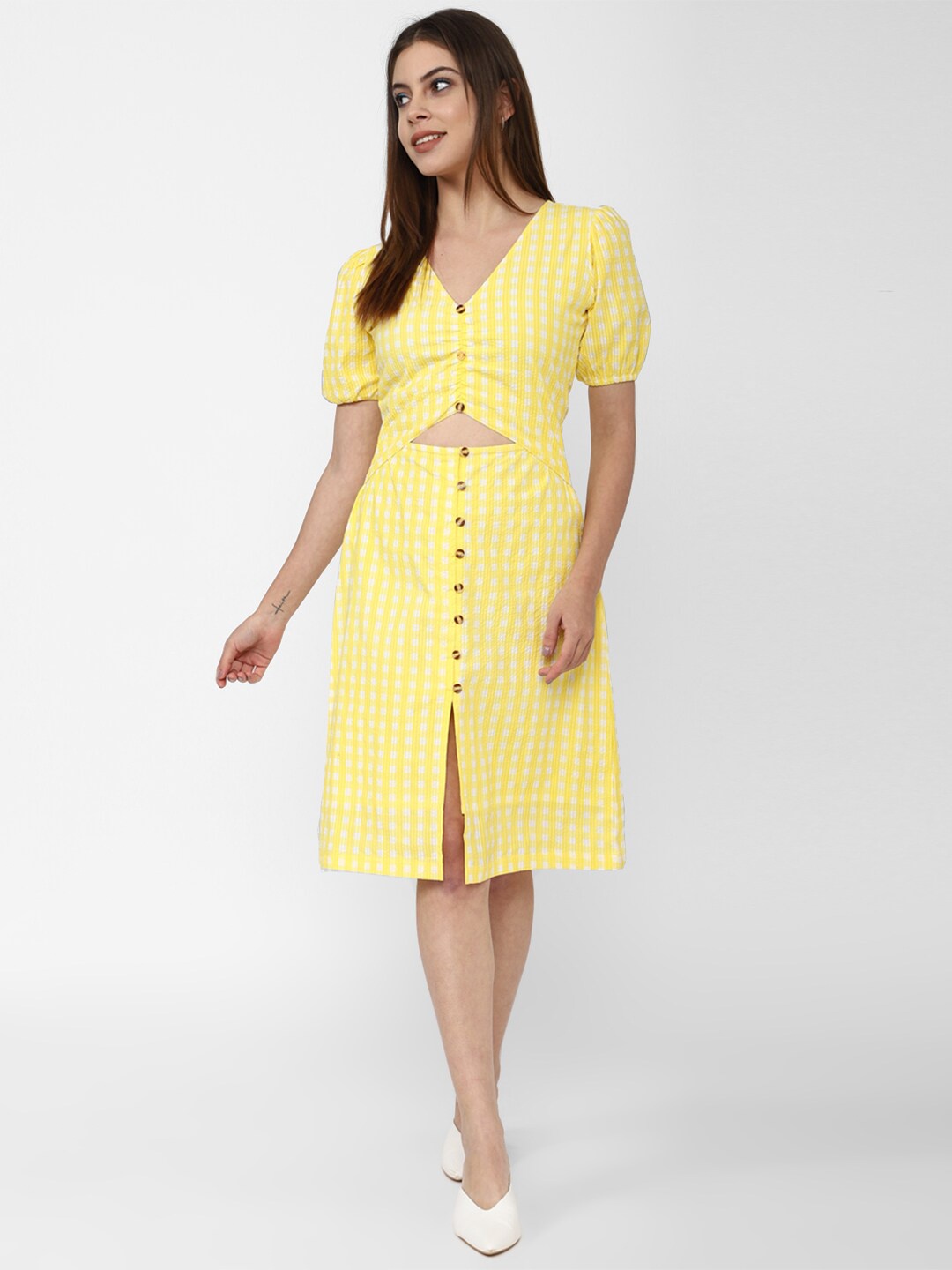 

FOREVER 21 Yellow & limelight Checked Dress