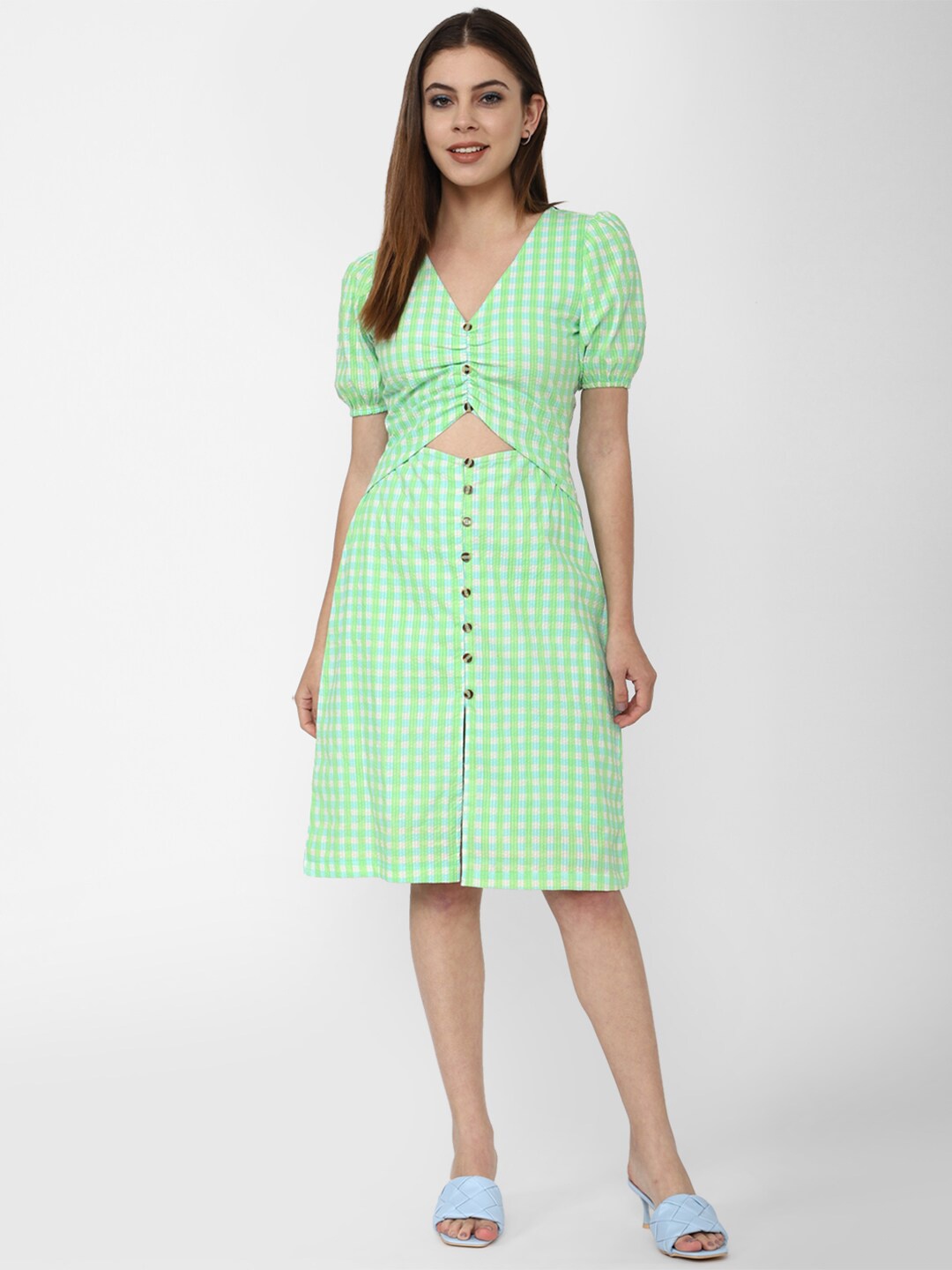 

FOREVER 21 Green & patina green Checked Dress