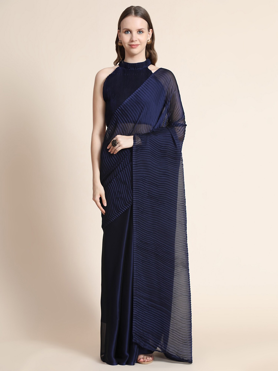 

ORUS Navy Blue Silk Blend Saree