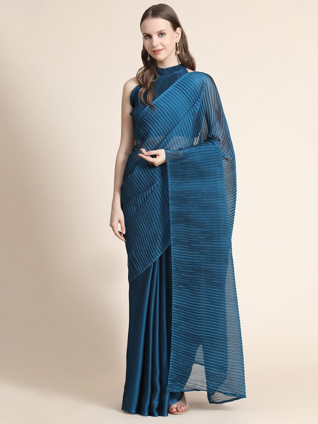 

ORUS Turquoise Blue Silk Blend Saree