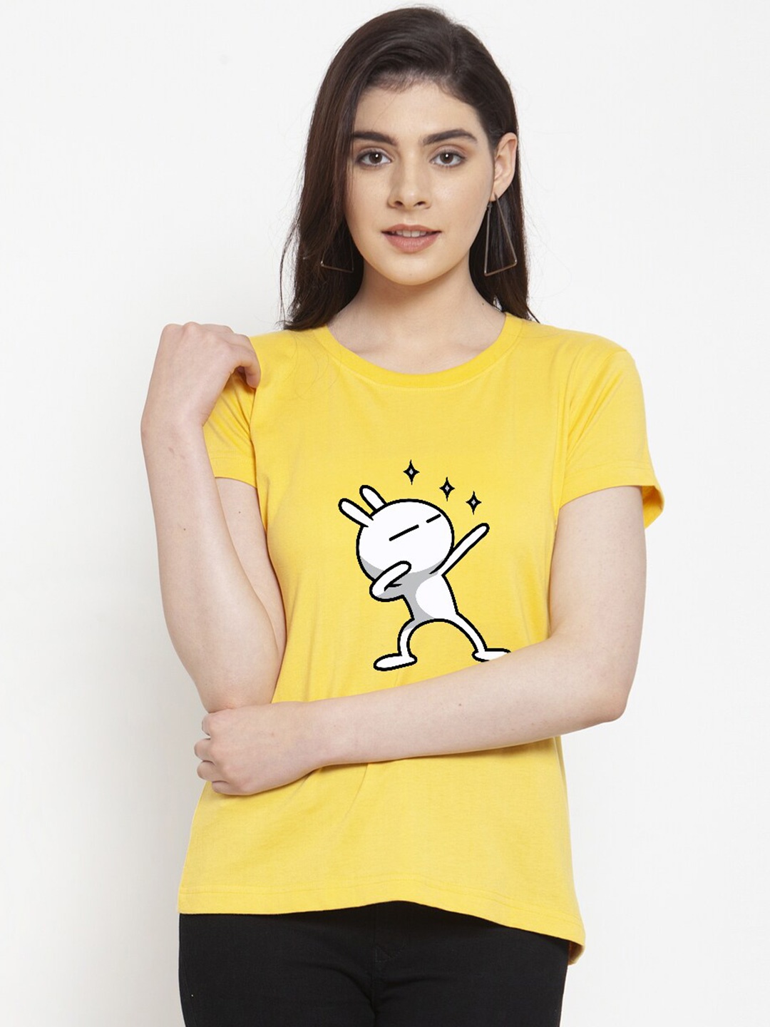 

Friskers Women Yellow & naples yellow Printed T-shirt