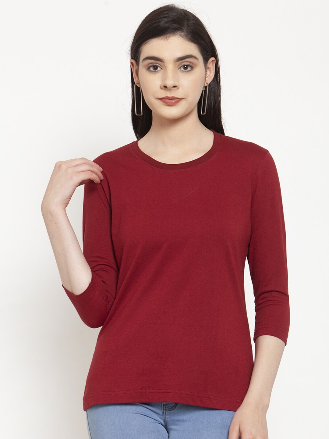

Friskers Women Maroon Drop-Shoulder Sleeves T-shirt