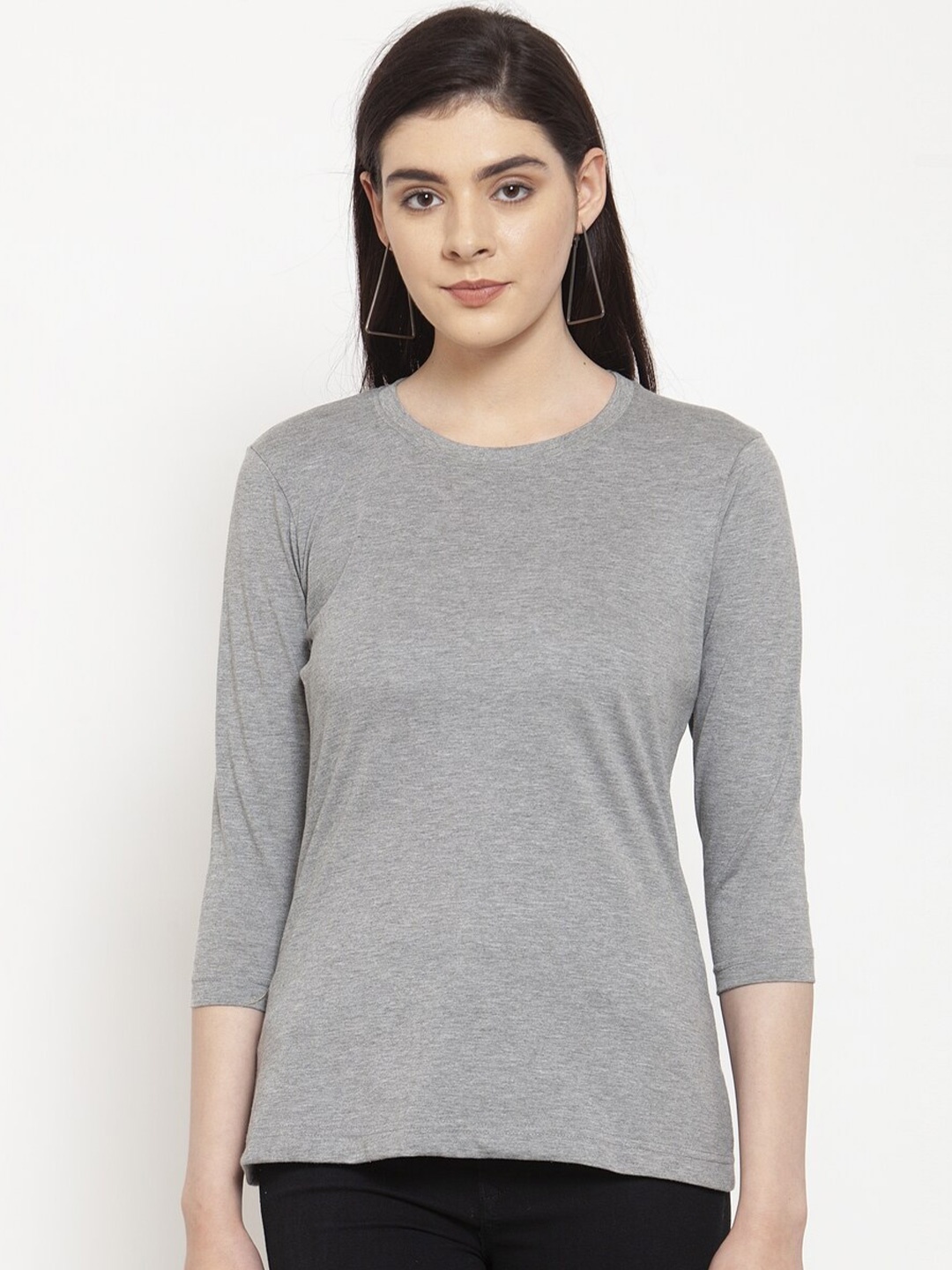 

Friskers Women Grey & silver Drop-Shoulder Sleeves T-shirt