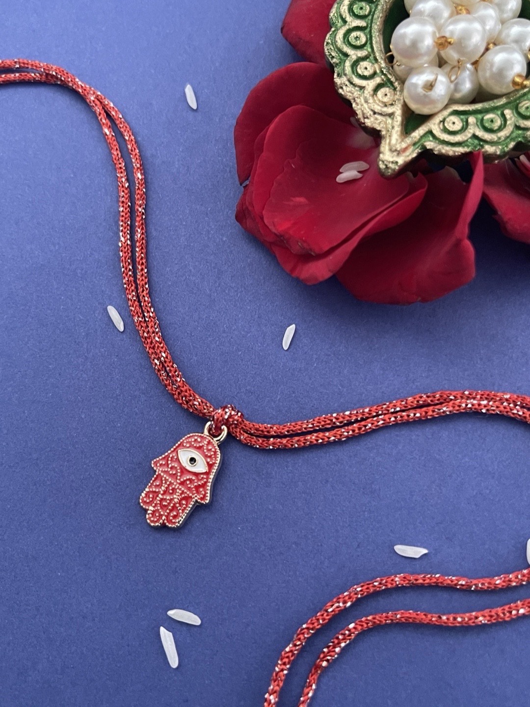 

Digital Dress Room Men Red Evil Eye Hamsa Thread Rakhi