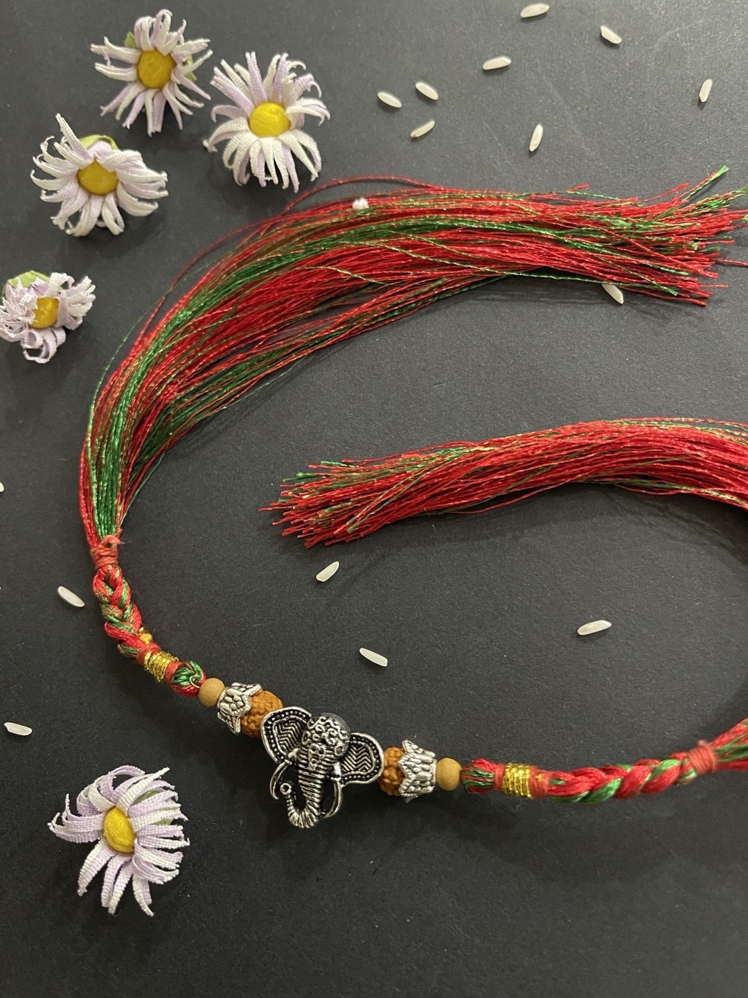 

Digital Dress Room Men Red Ganesha Elephant With Rudraksha Beads Thread Rakhi