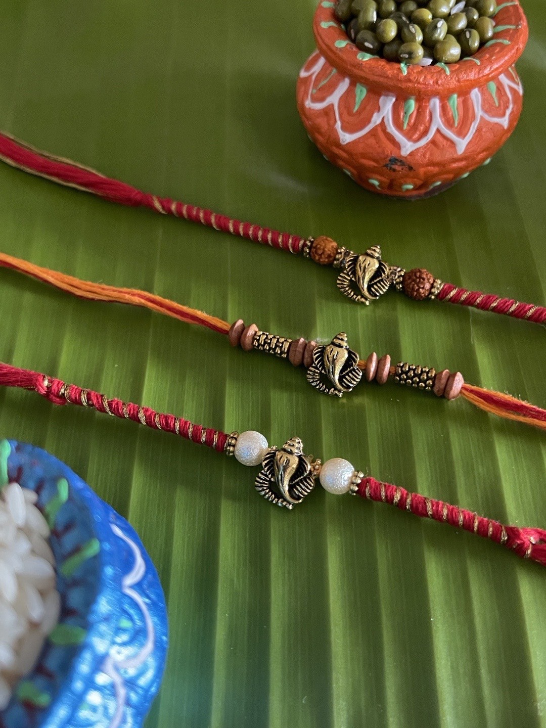 

Digital Dress Room Men Set Of 3 Beaded Rakhi, Red