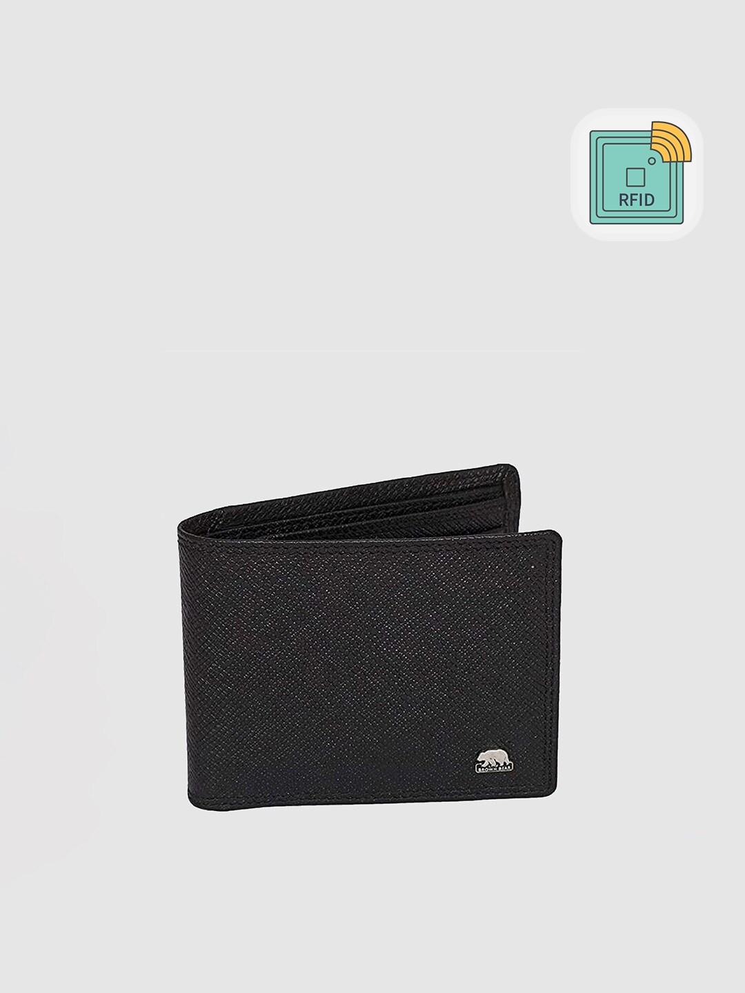 

BROWN BEAR Men Black Leather Two Fold Wallet