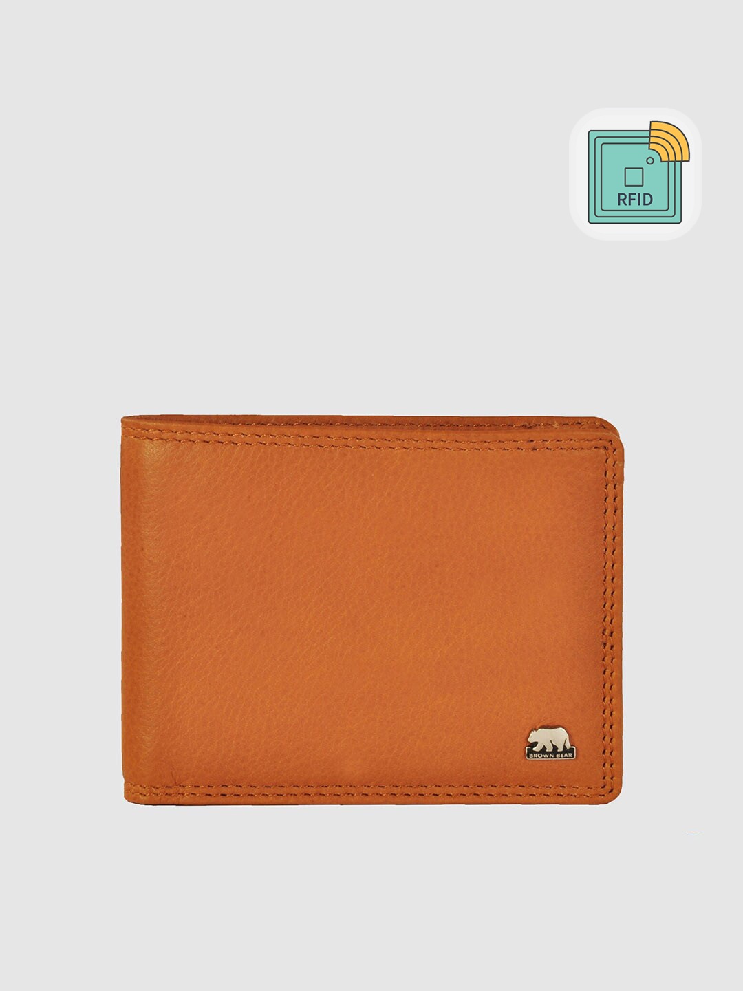 

BROWN BEAR Men Camel Brown & Gold-Toned Leather Two Fold Wallet