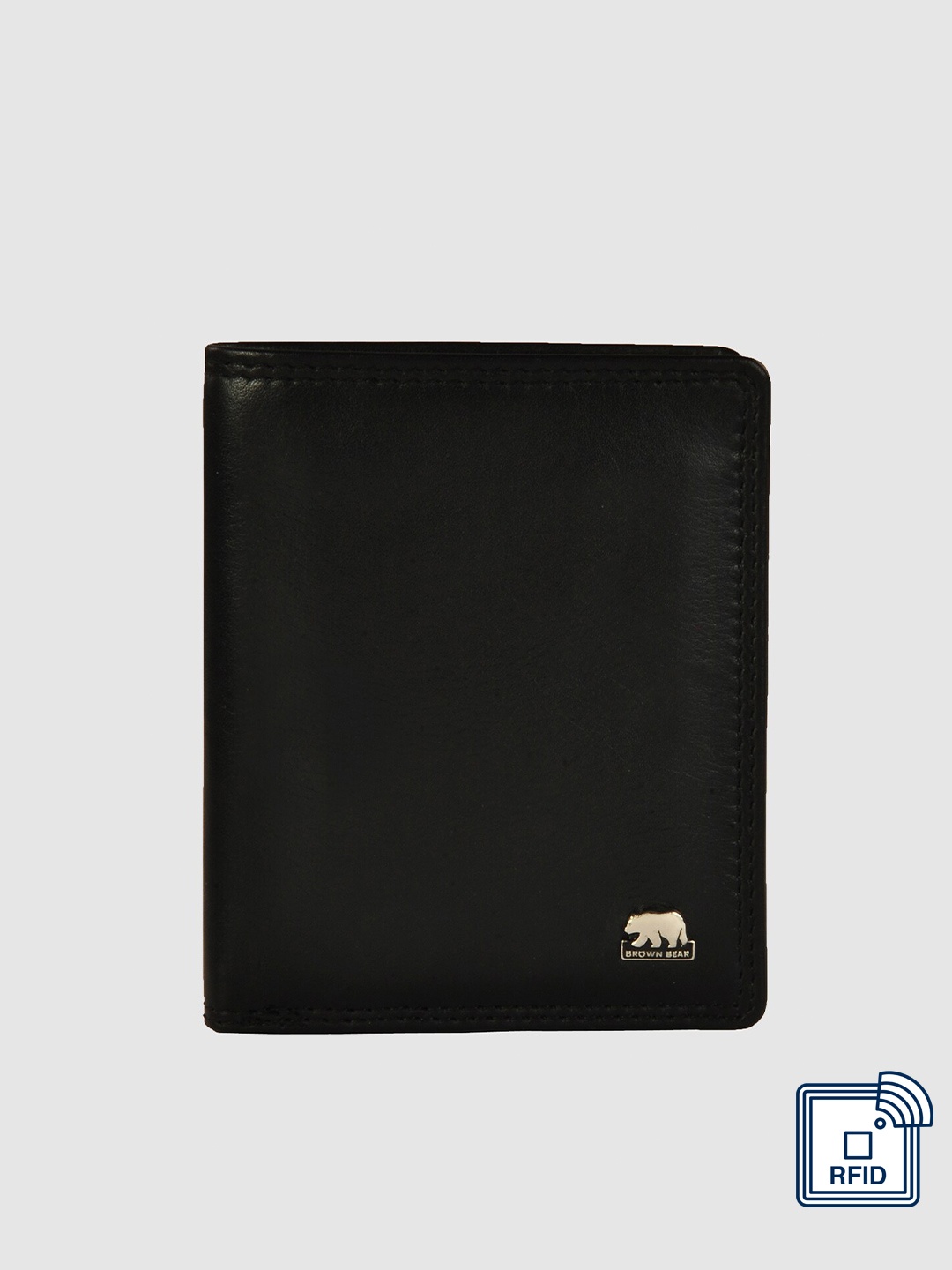 

BROWN BEAR Men Black Leather Two Fold Wallet
