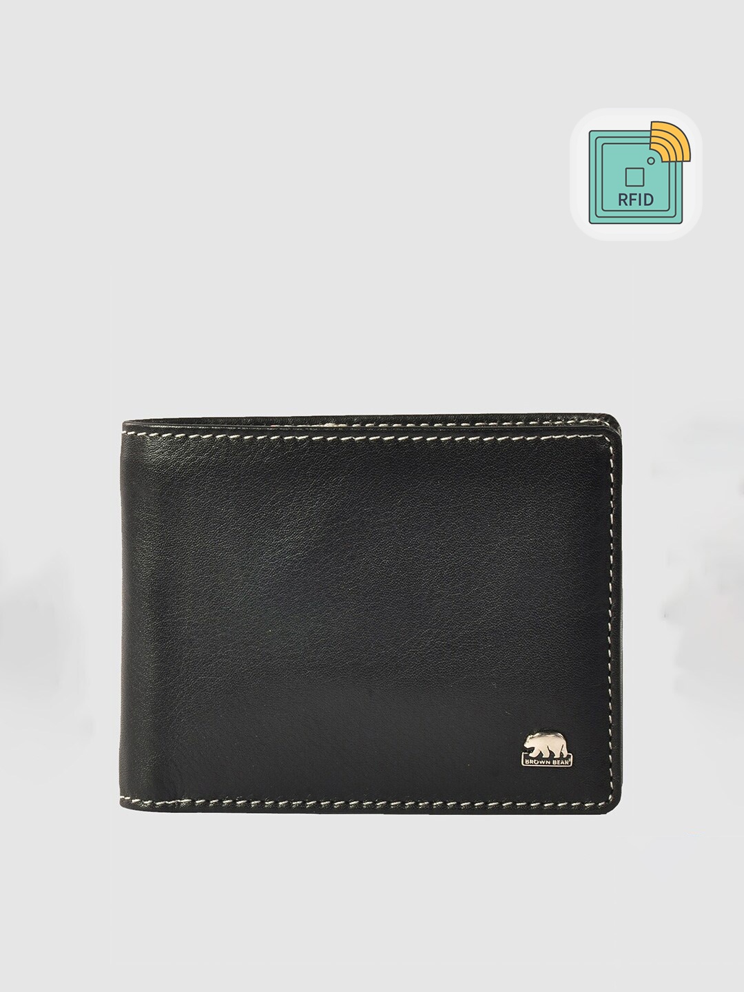 

BROWN BEAR Men Black & Red Leather Two Fold Wallet