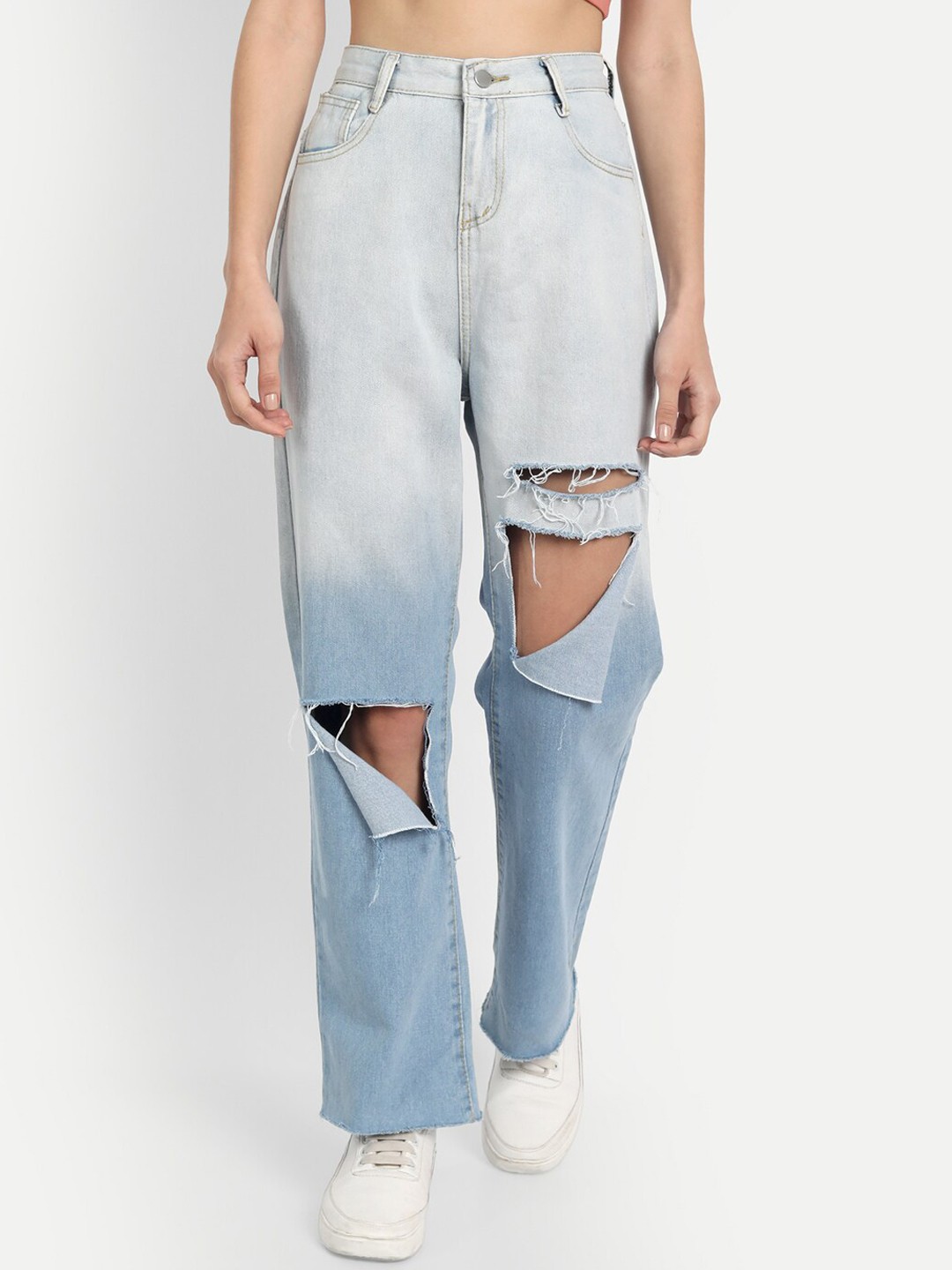 

iki chic Women Blue Comfort Straight Fit Mildly Distressed Ombre Jeans