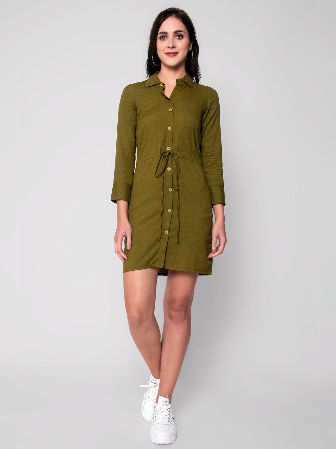 

God Bless Green Shirt Dress