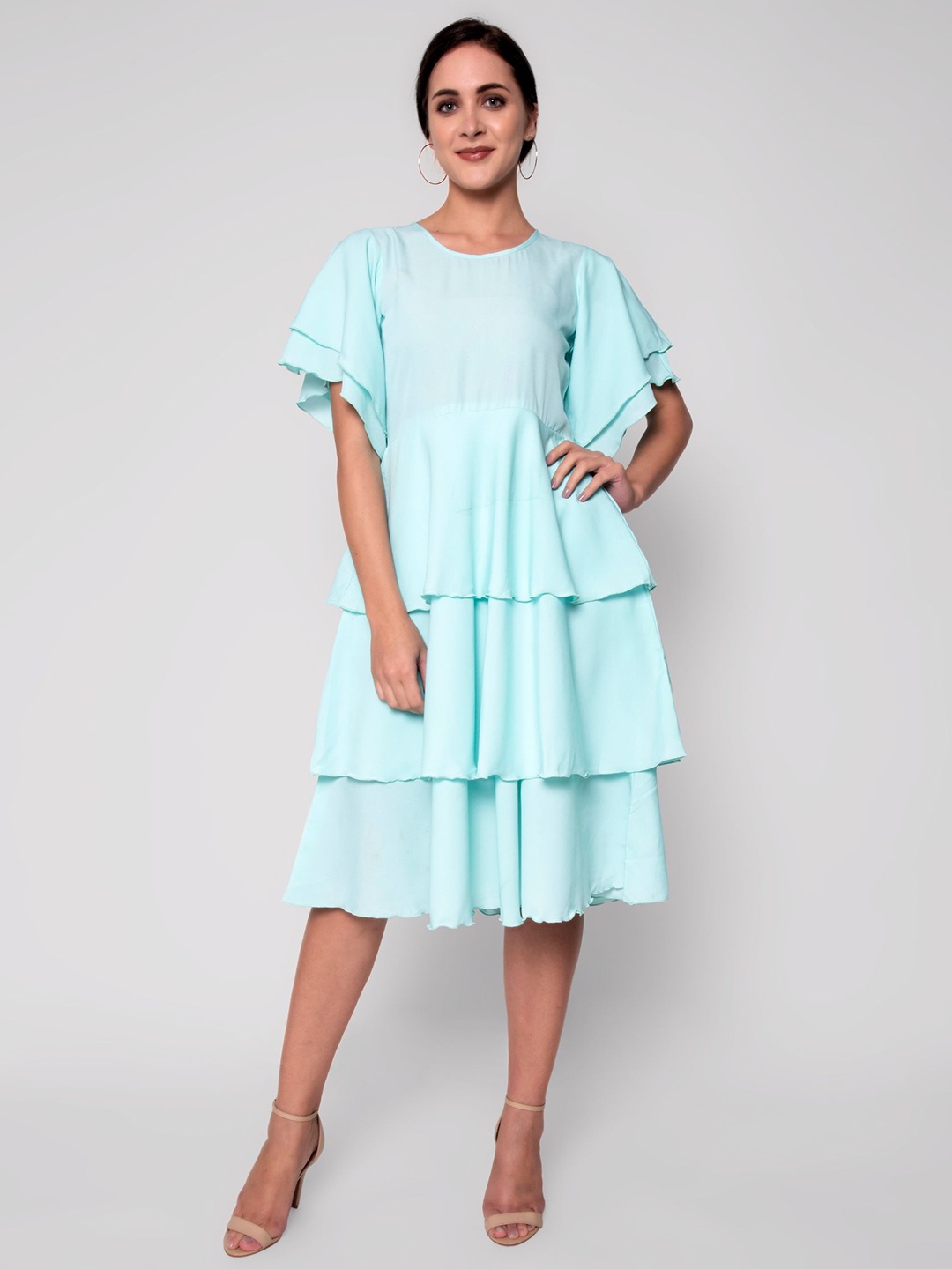 

God Bless Olive Green & soothing sea Crepe Dress