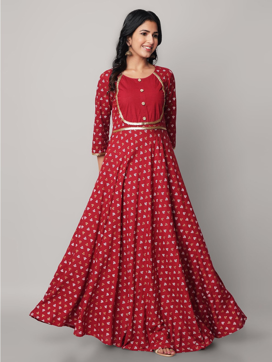 

God Bless Maroon & lilac ash Ethnic Motifs Maxi Dress