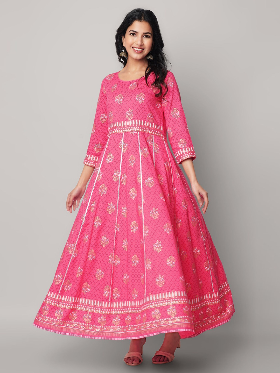 

God Bless Pink & watermelon Ethnic Motifs Maxi Dress