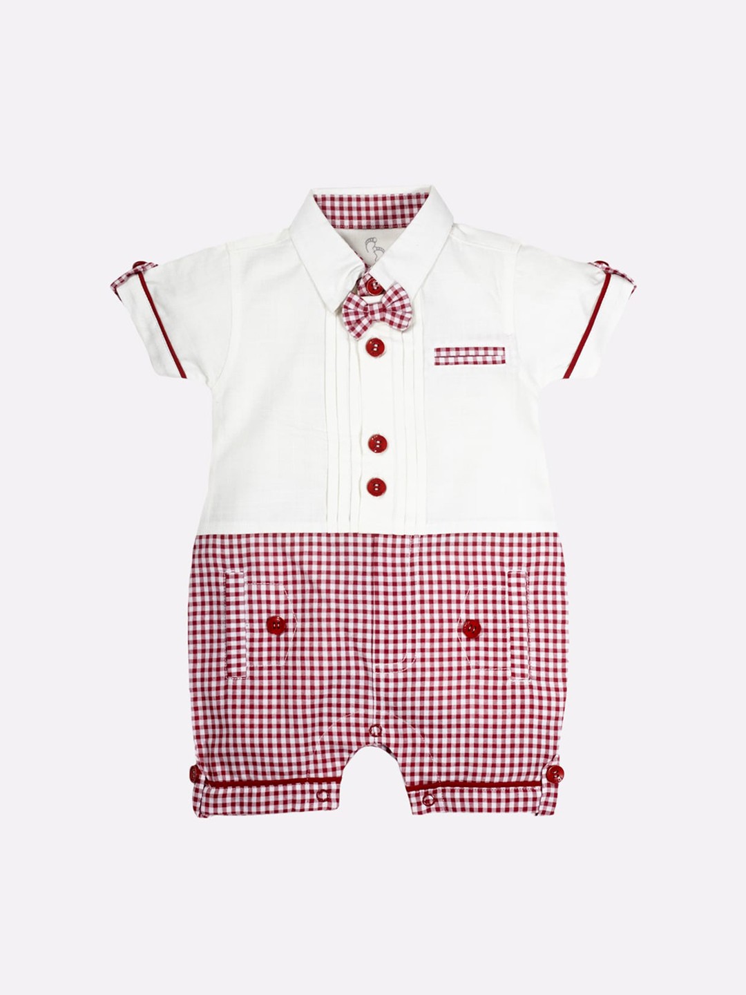 

BABY GO Infants Boy Red & White Printed Pure Cotton Romper