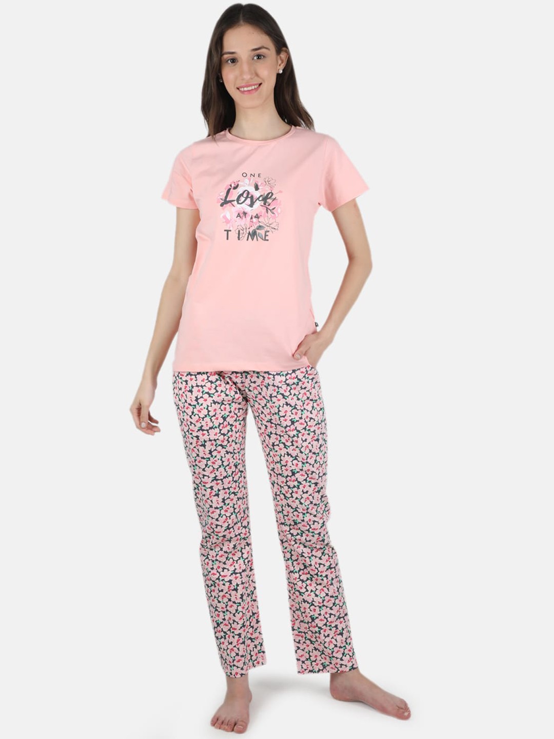 

Monte Carlo Women Peach-Coloured & Pink Printed Night suit
