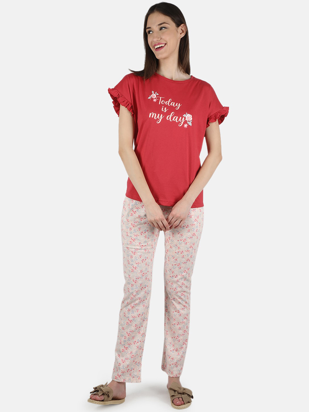 

Monte Carlo Women Coral & White Printed Night suit