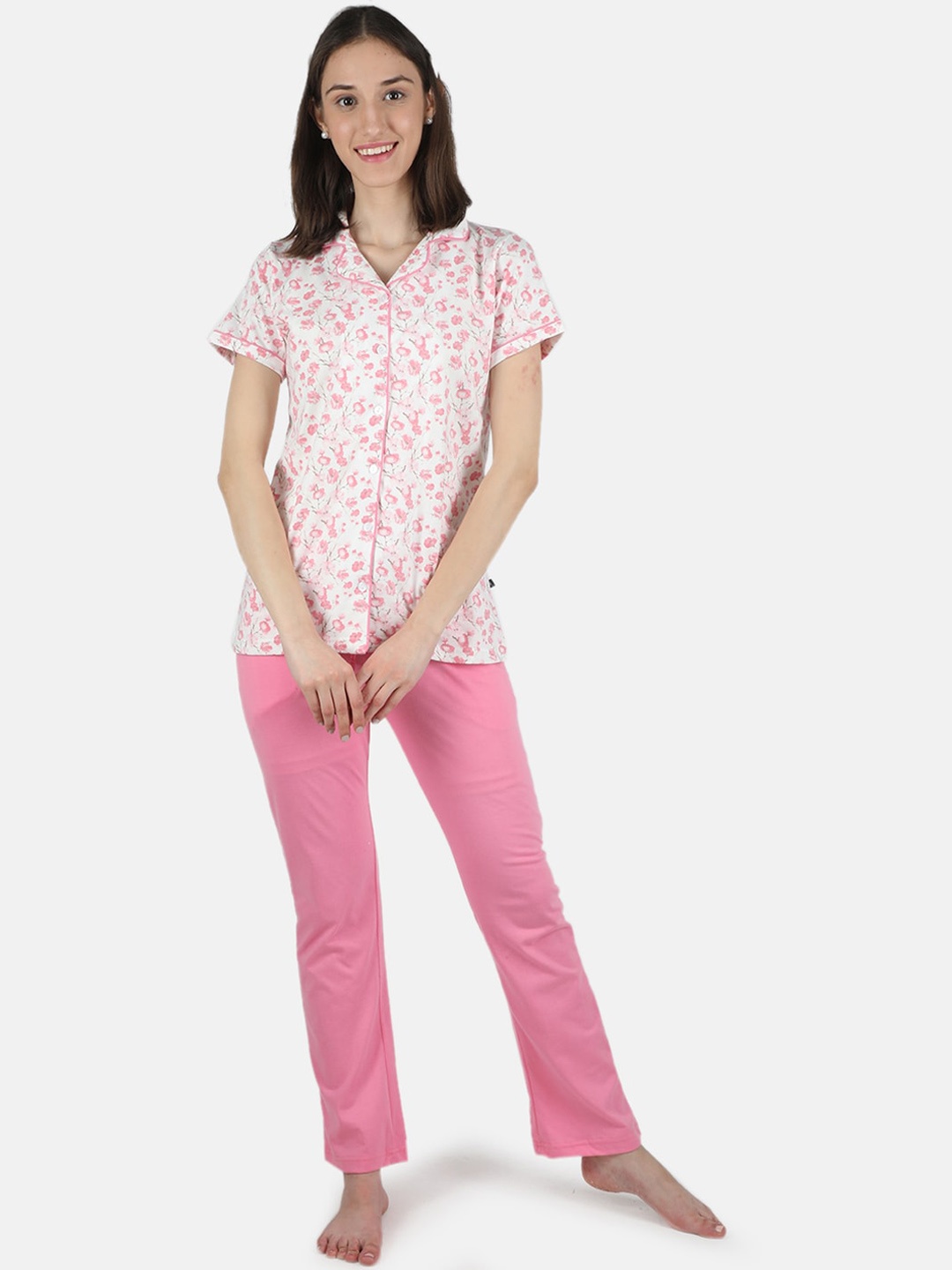 

Monte Carlo Women Pink & White Printed Night suit