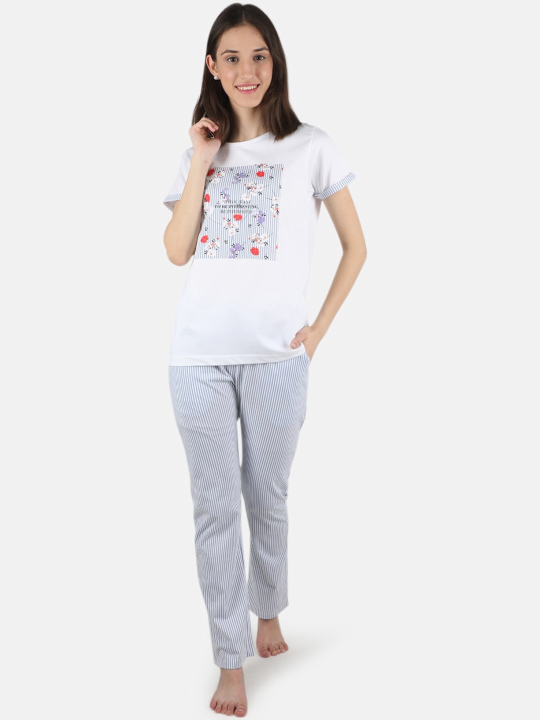 

Monte Carlo Women White & Red Printed Night suit
