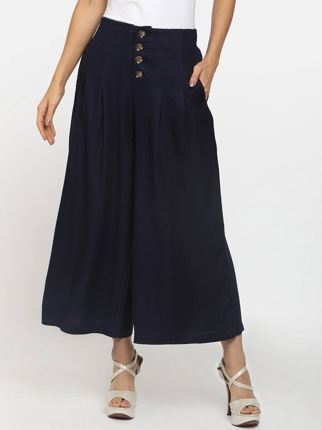 

V-Mart Women Navy Blue Pleated Culottes Trousers