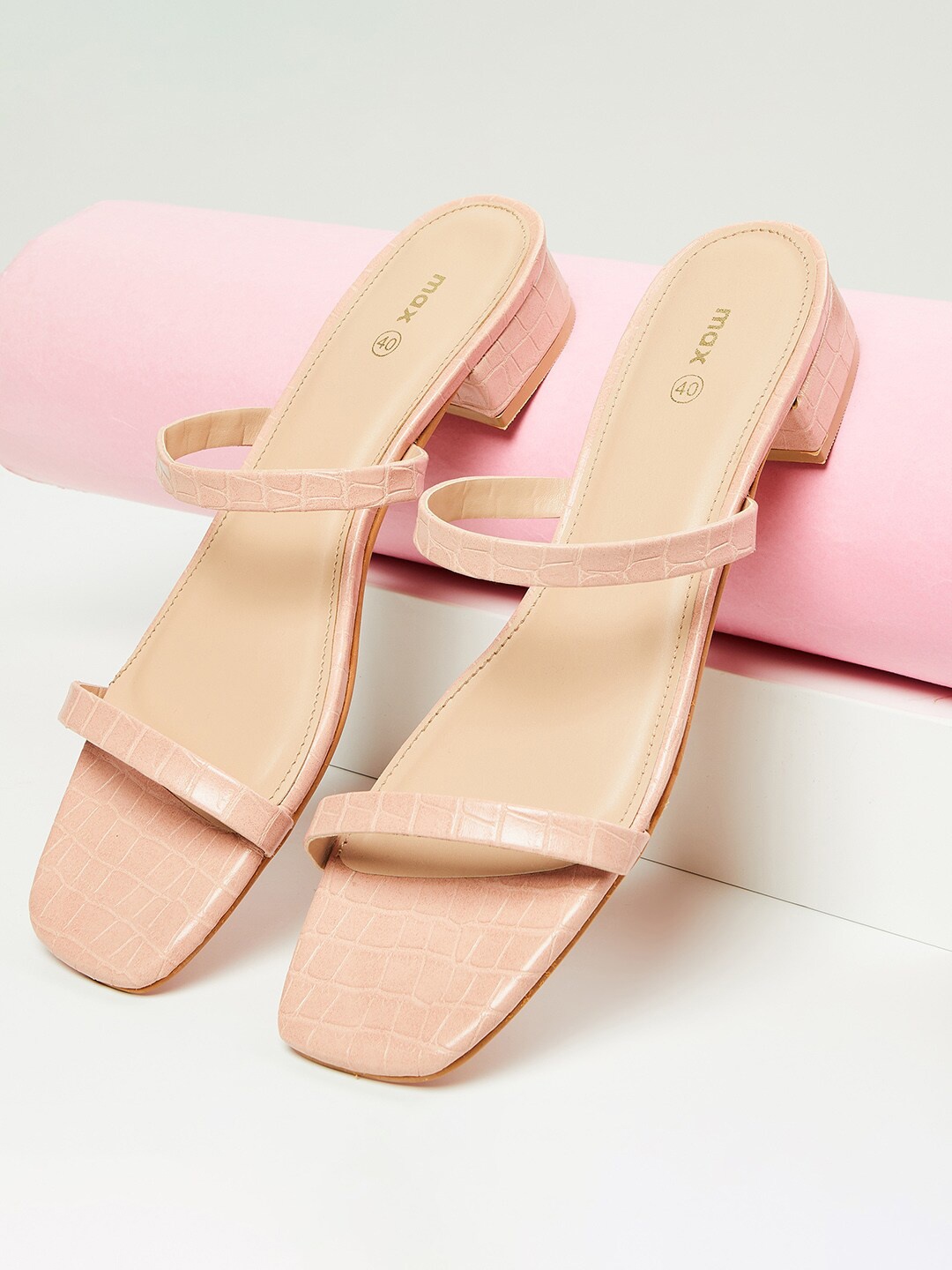 

max Pink Textured PU Block Sandals