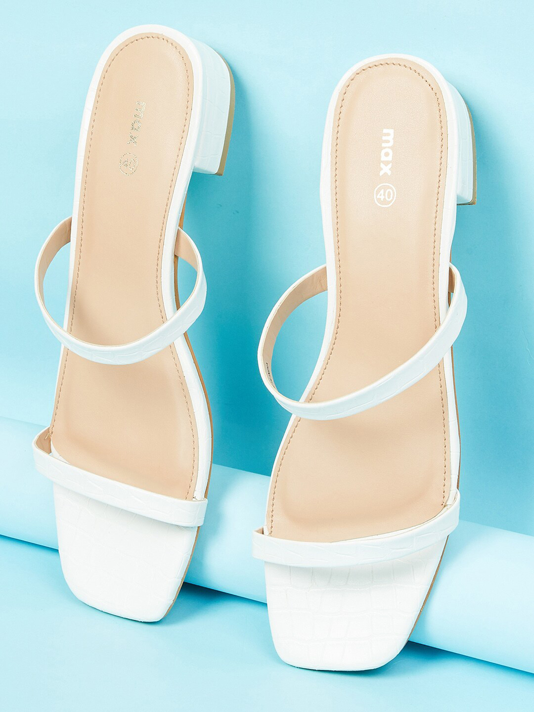 

max White Animal Textured Block Heels