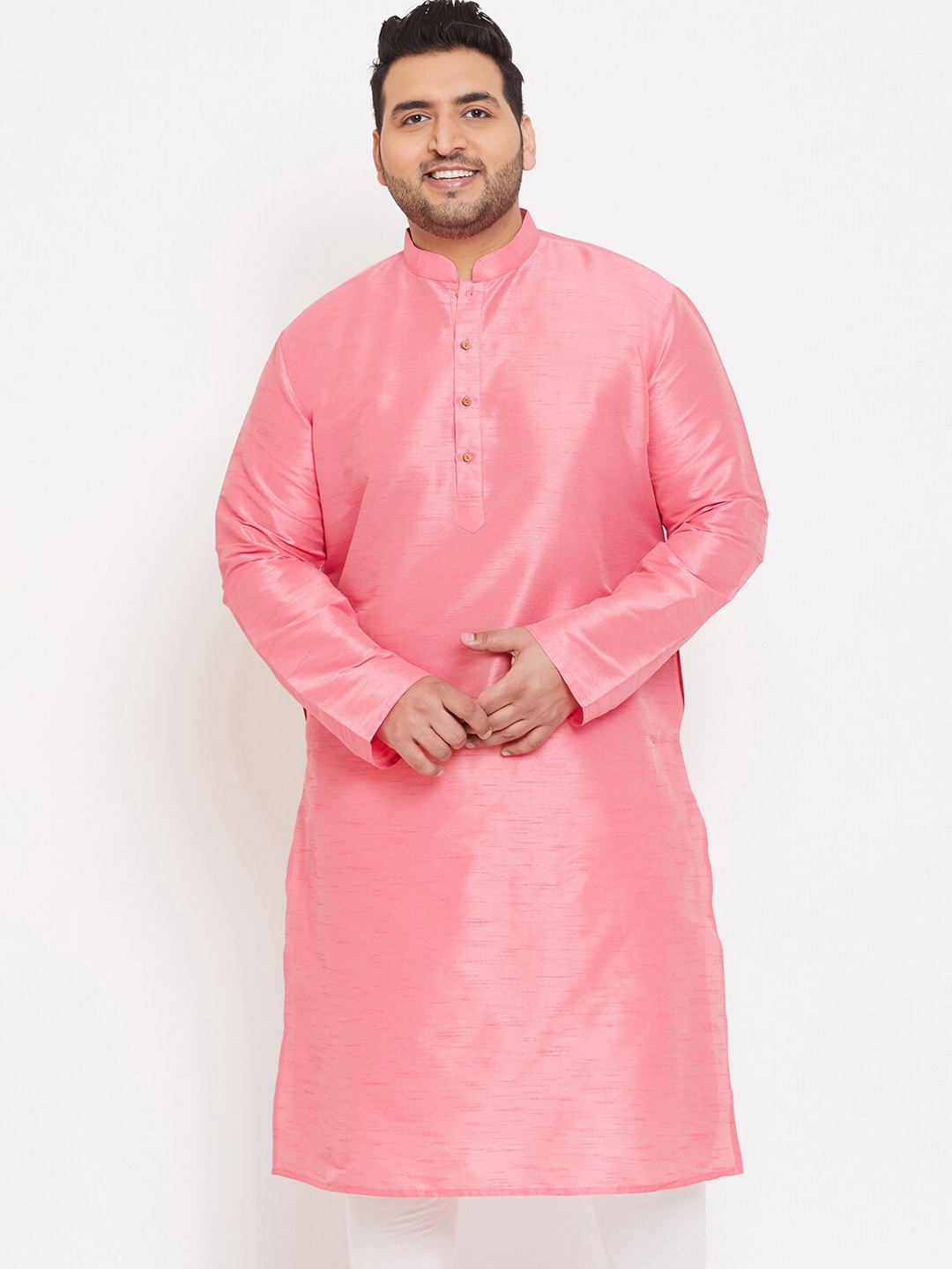 

VASTRAMAY Men Plus Size Solid Pink Regular Kurta