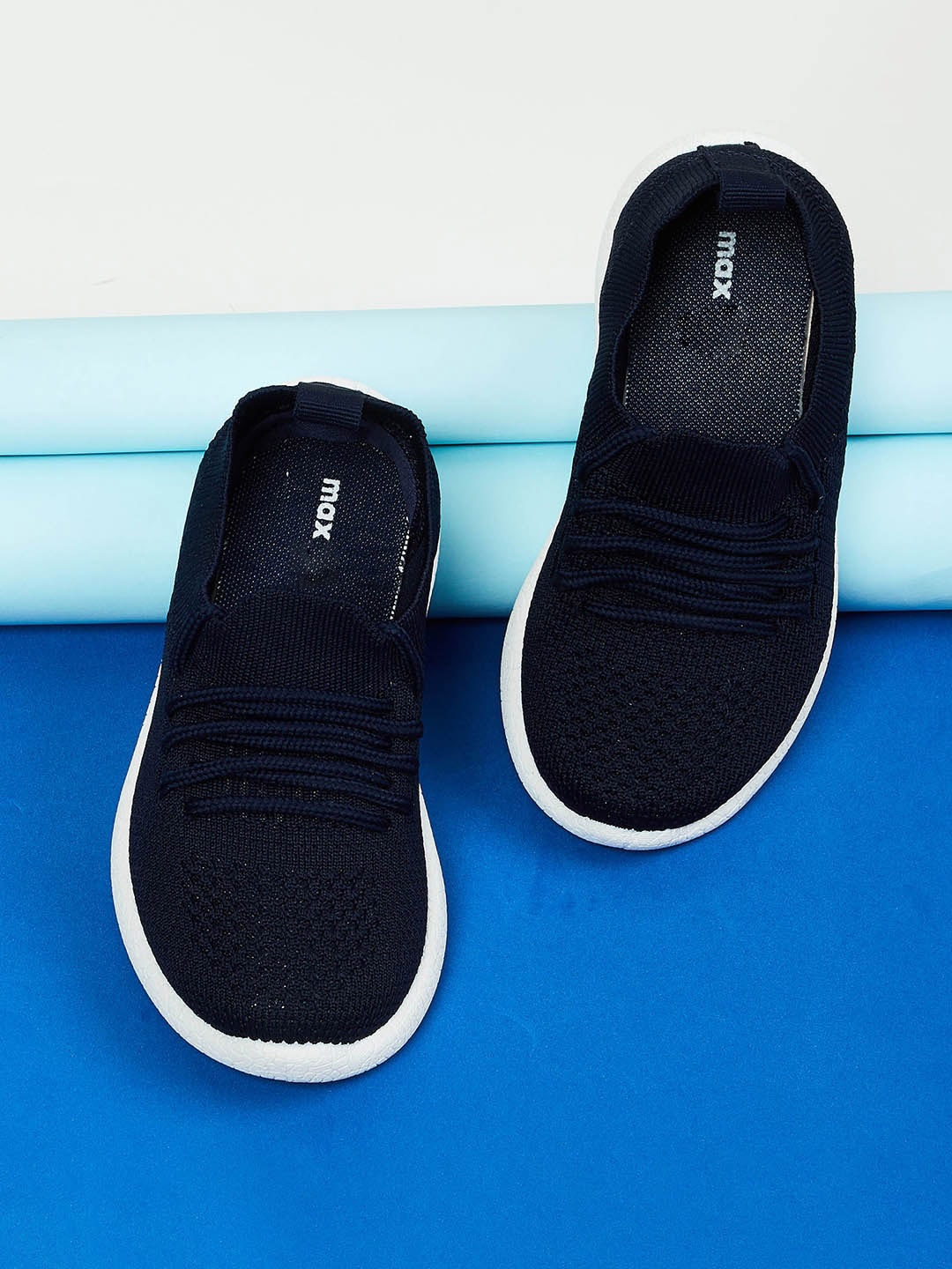 

max Boys Navy Blue Woven Design Slip-On Sneakers