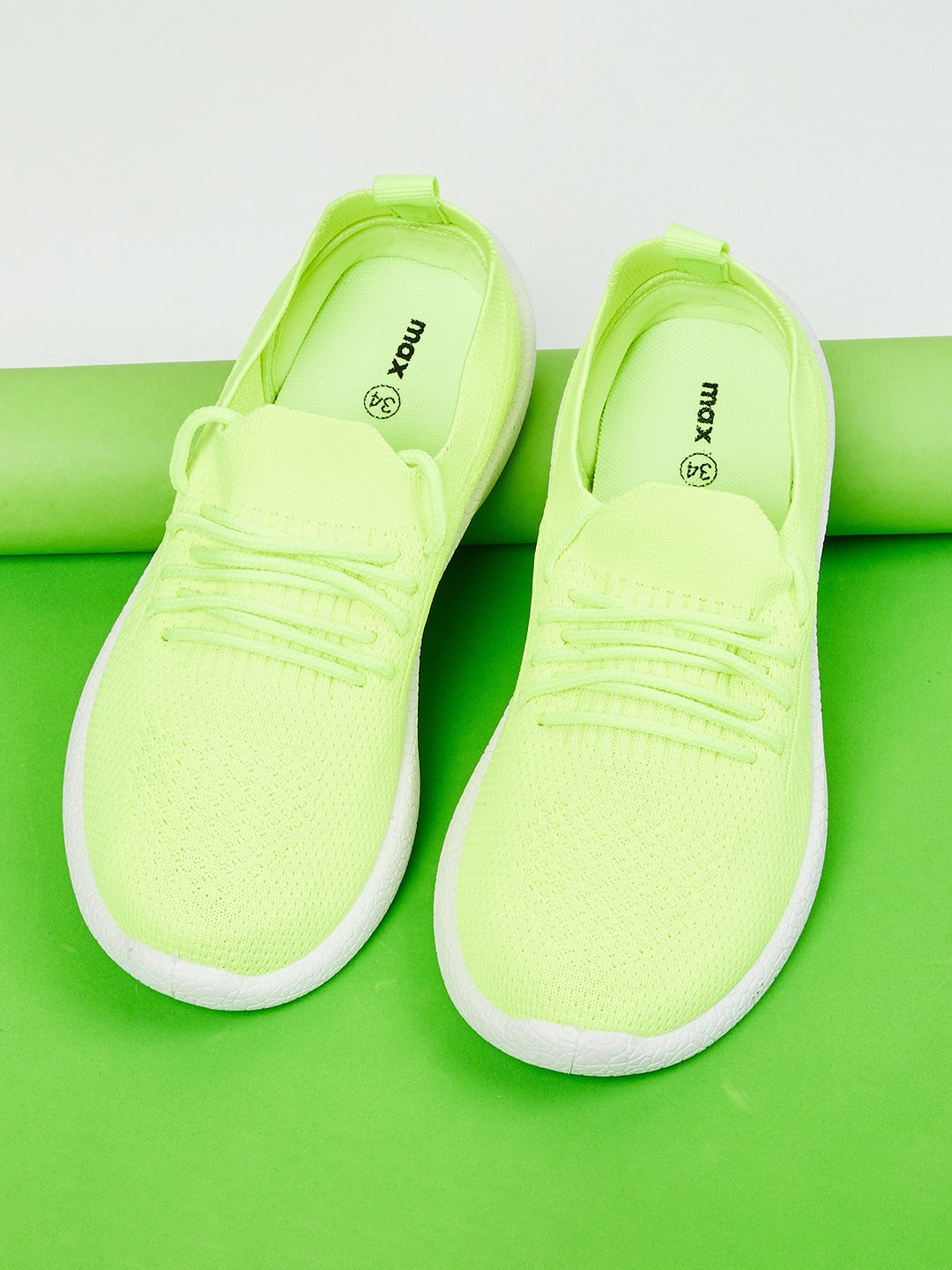 

max Boys Fluorescent Green Woven Design Slip-On Sneakers