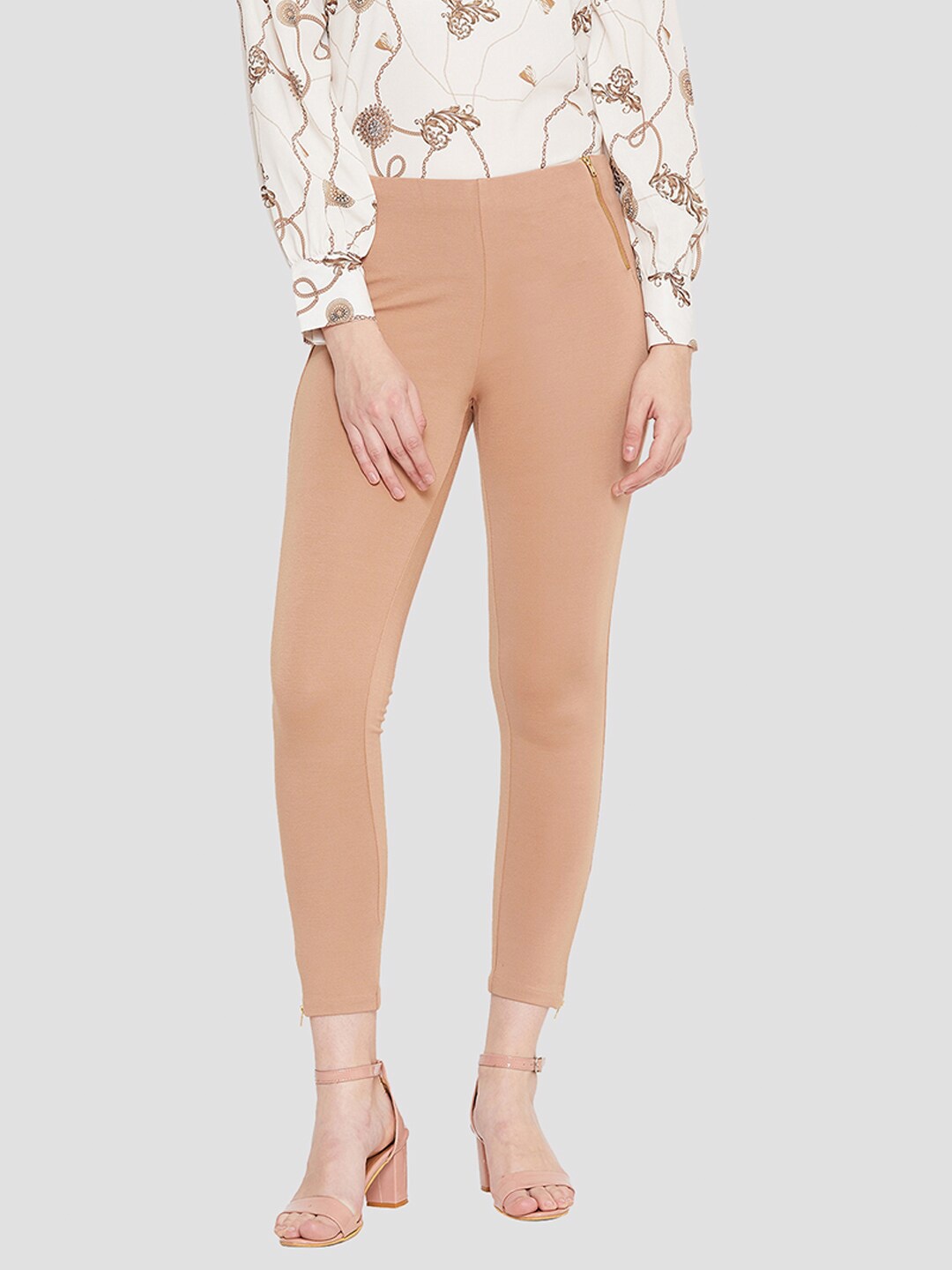 

Madame Women Camel Brown Solid Slim-Fit Treggings