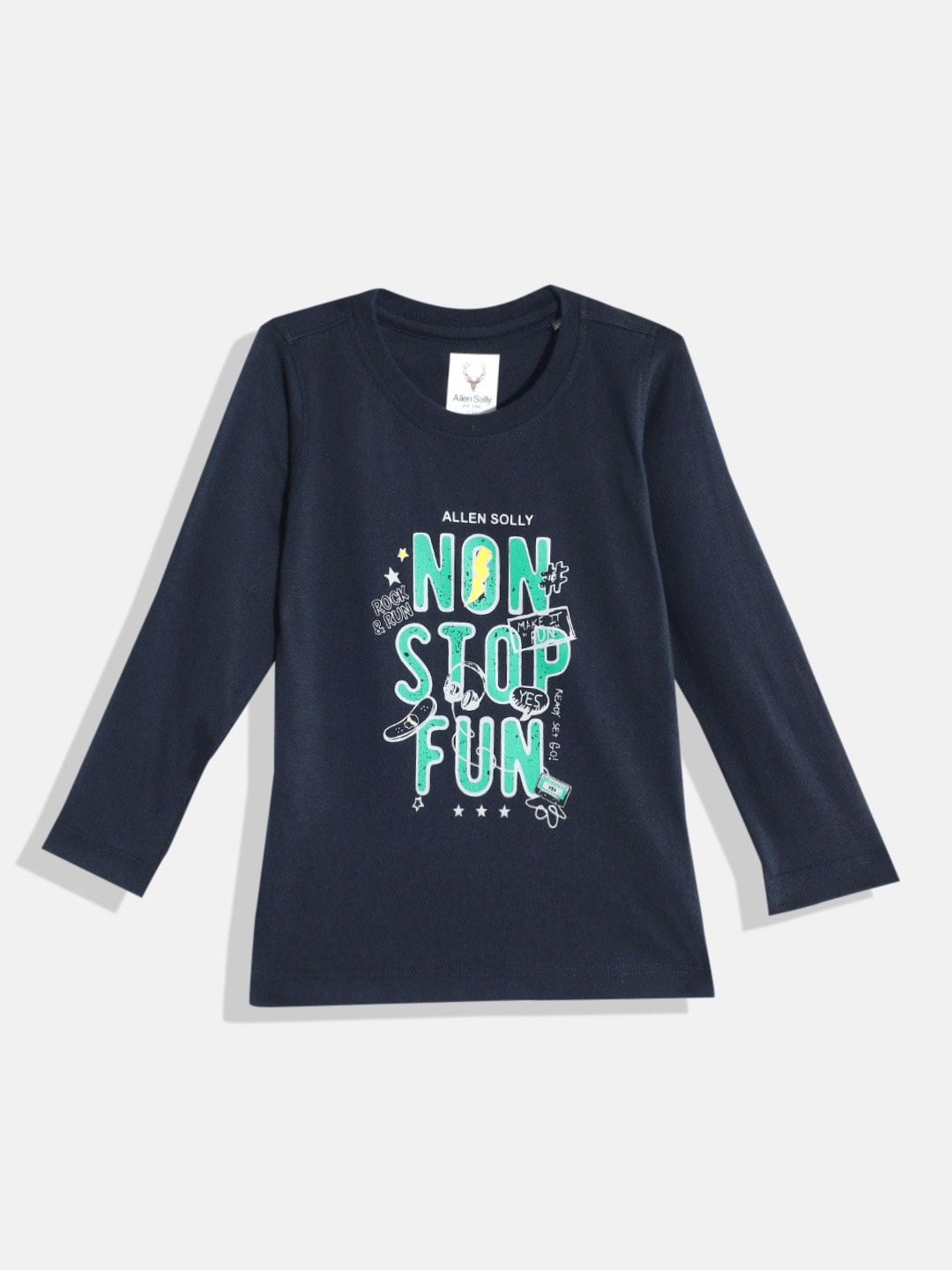 Allen Solly Junior Boys Pure Cotton Typography Print T-shirt, Navy blue
