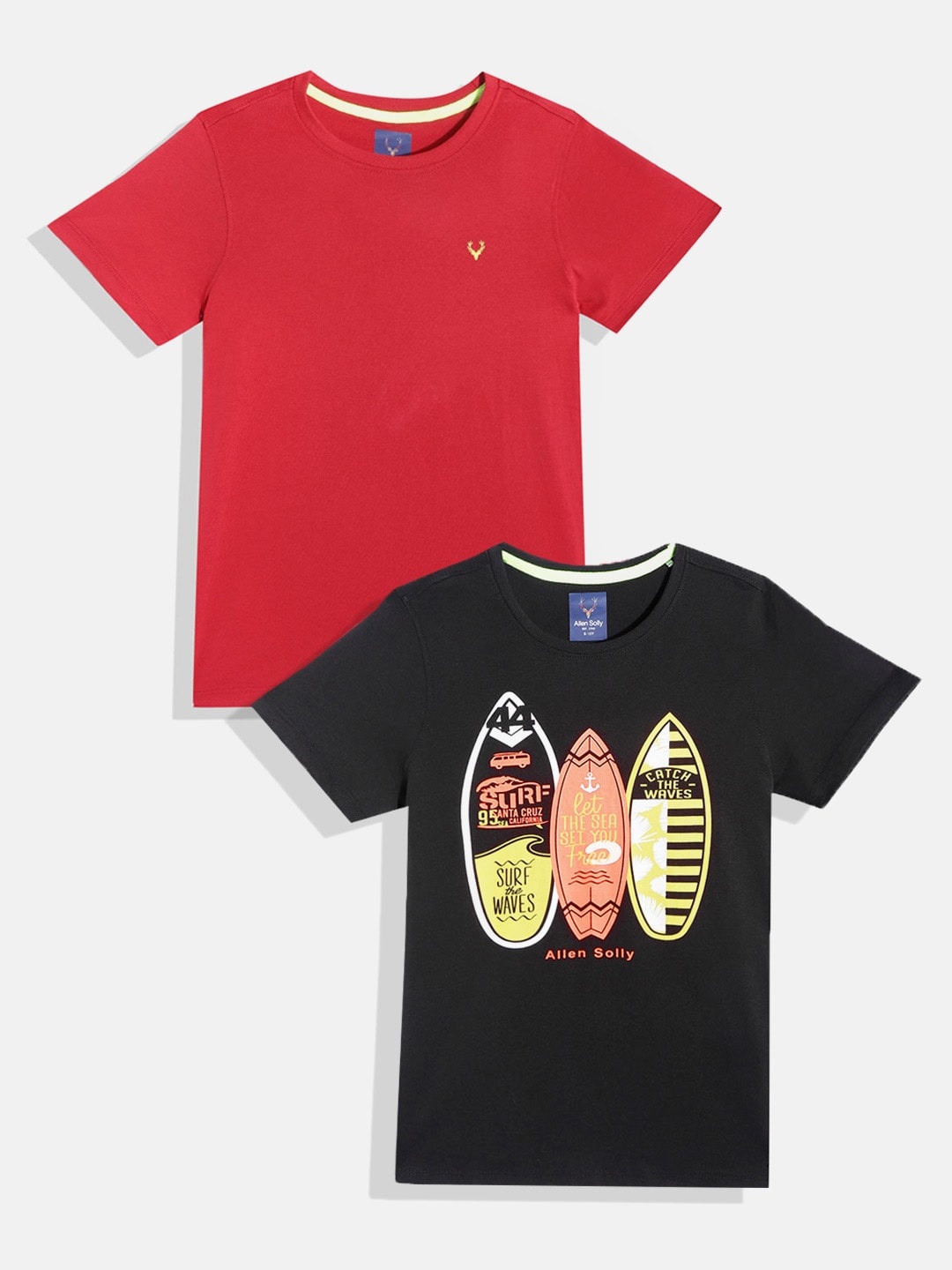 

Allen Solly Junior Boys Pack of 2 Solid Pure Cotton T-Shirt, Black