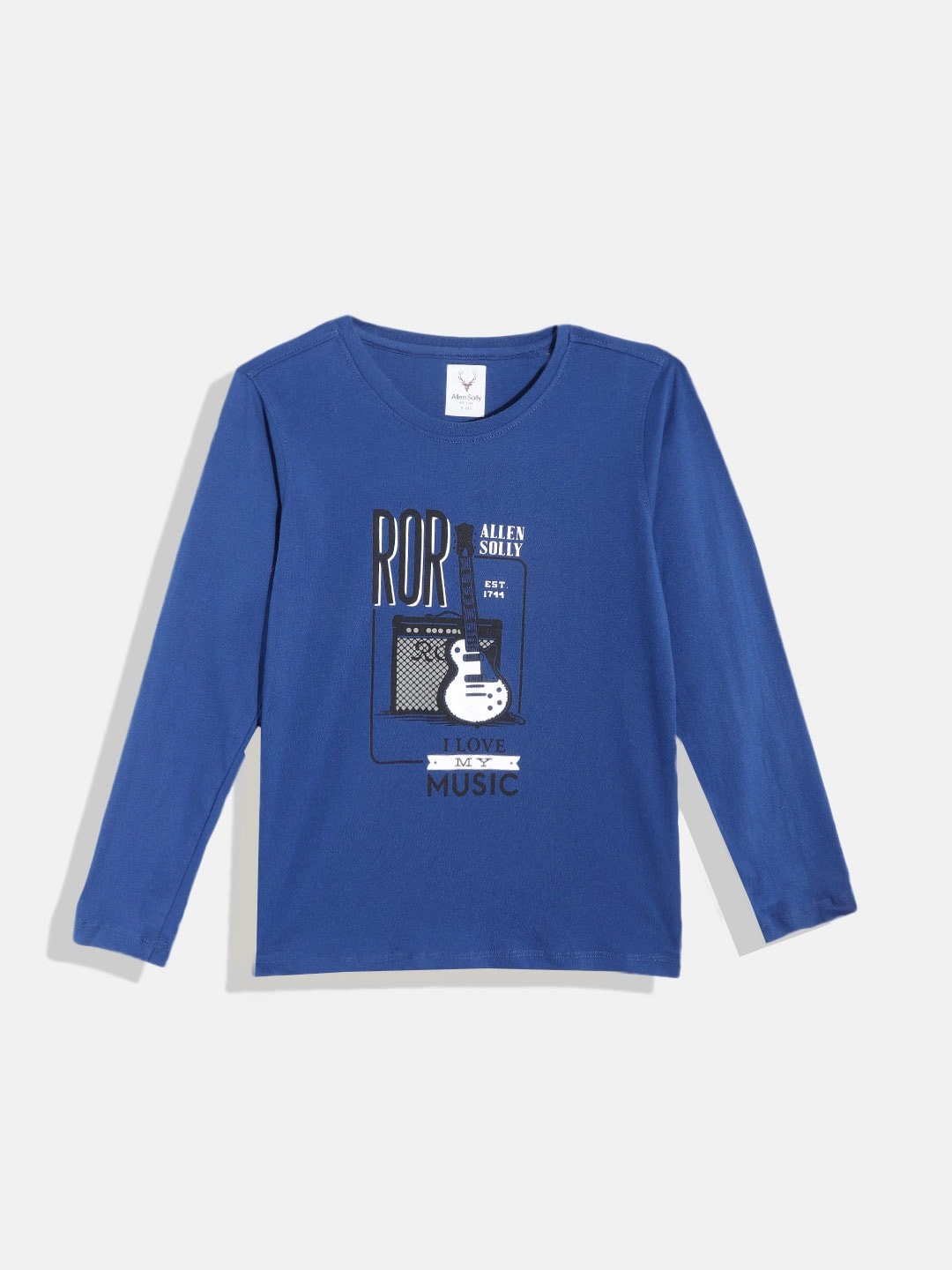 

Allen Solly Junior Boys Blue & Black Typography Printed Pure Cotton T-shirt