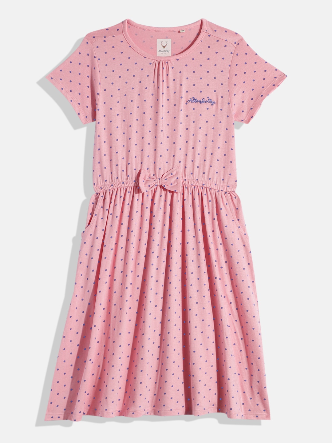 

Allen Solly Junior Girls Polka Dot Printed Pure Cotton Fit & Flare Dress, Pink