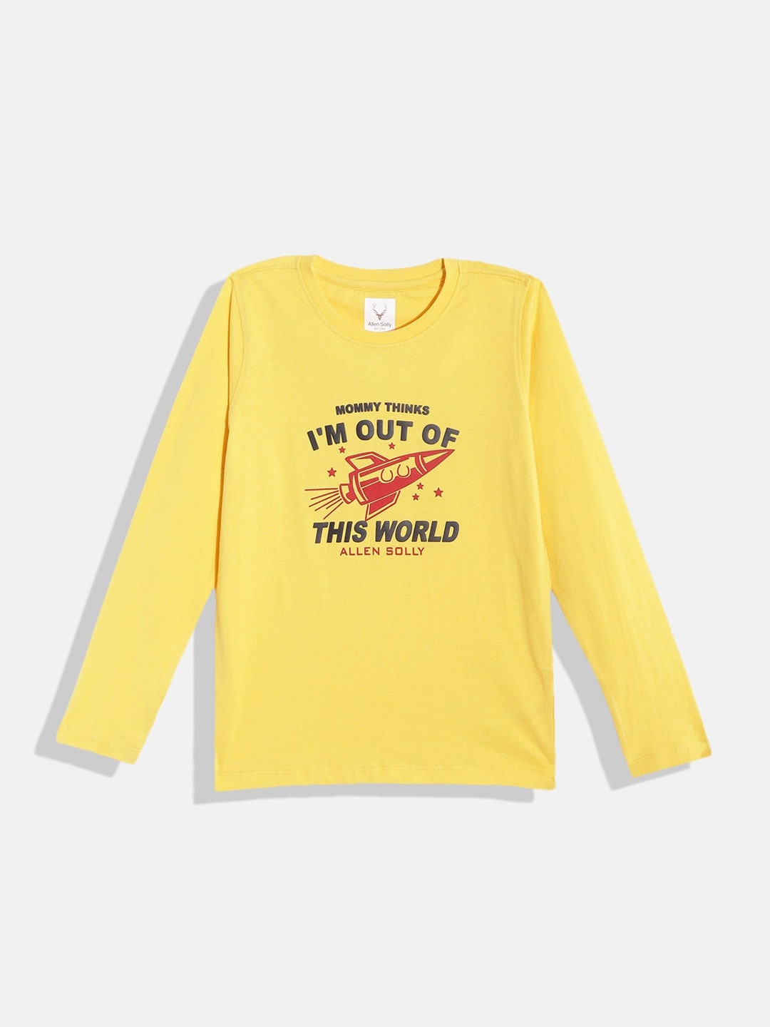 

Allen Solly Junior Boys Yellow & Black Typography Printed Pure Cotton T-shirt