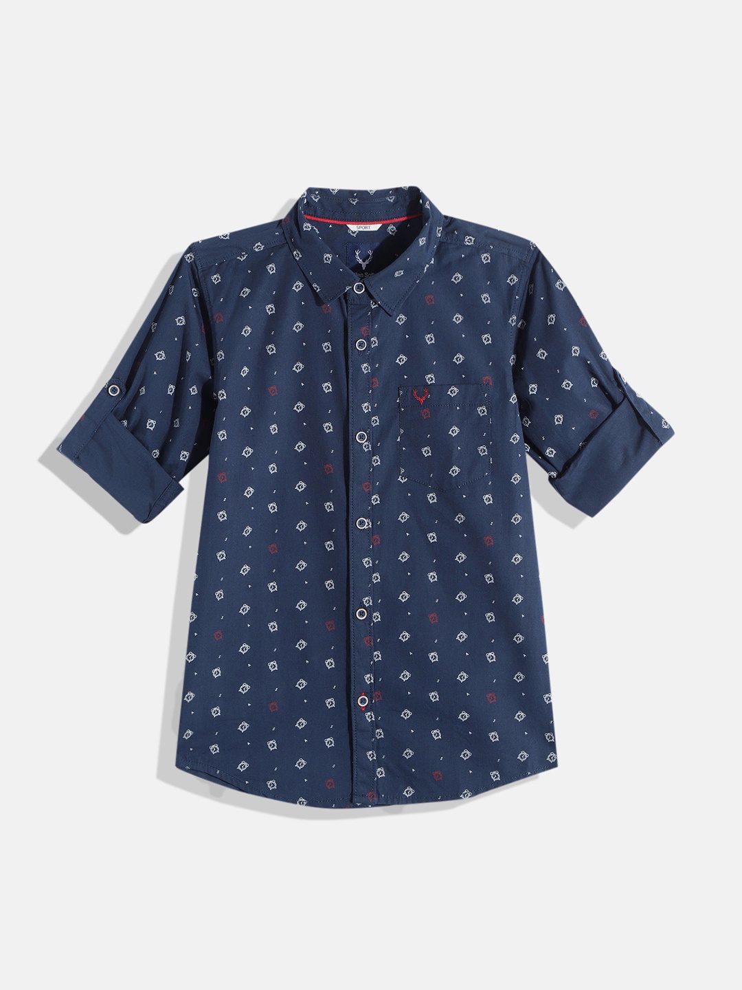 

Allen Solly Junior Boys Navy Blue & White Pure Cotton Classic Printed Casual Shirt