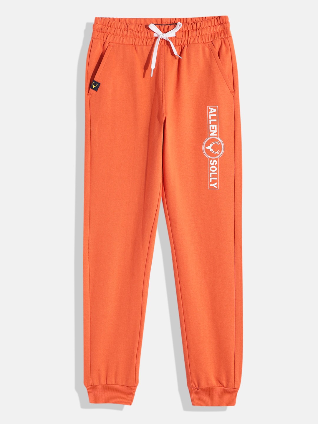 

Allen Solly Junior Boys Solid Mid-Rise Pure Cotton Joggers With Brand Logo Print Detail, Orange